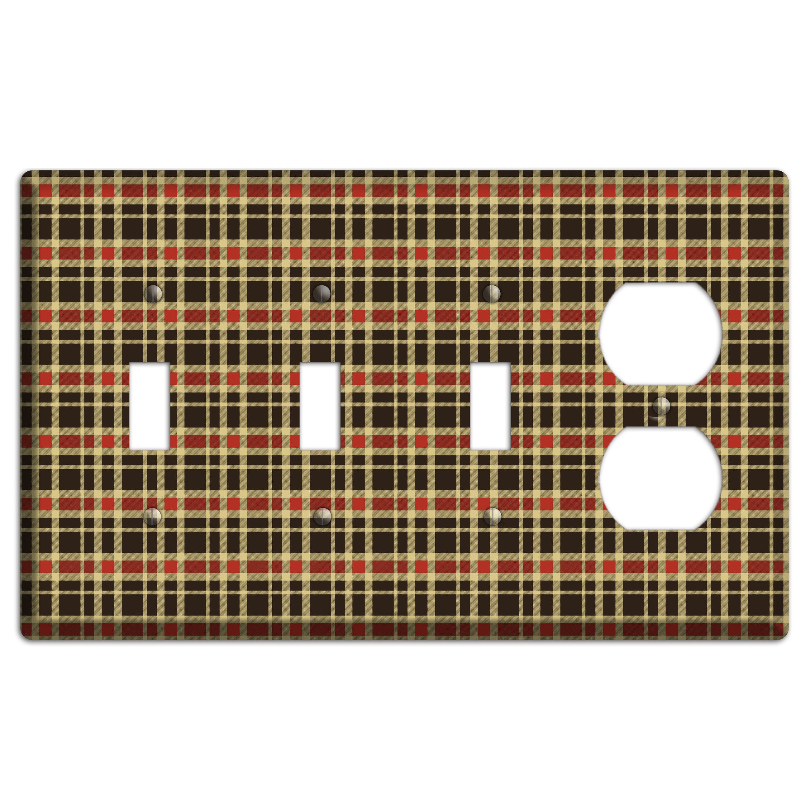 Maroon and Black Plaid 3 Toggle / Duplex Wallplate