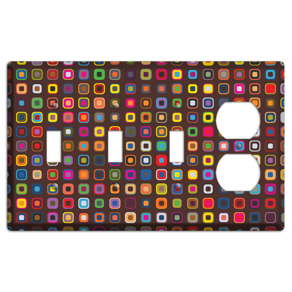 Brown with Multi Retro Squares 3 Toggle / Duplex Wallplate