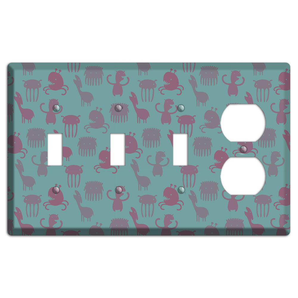 Sily Monsters Green 3 Toggle / Duplex Wallplate