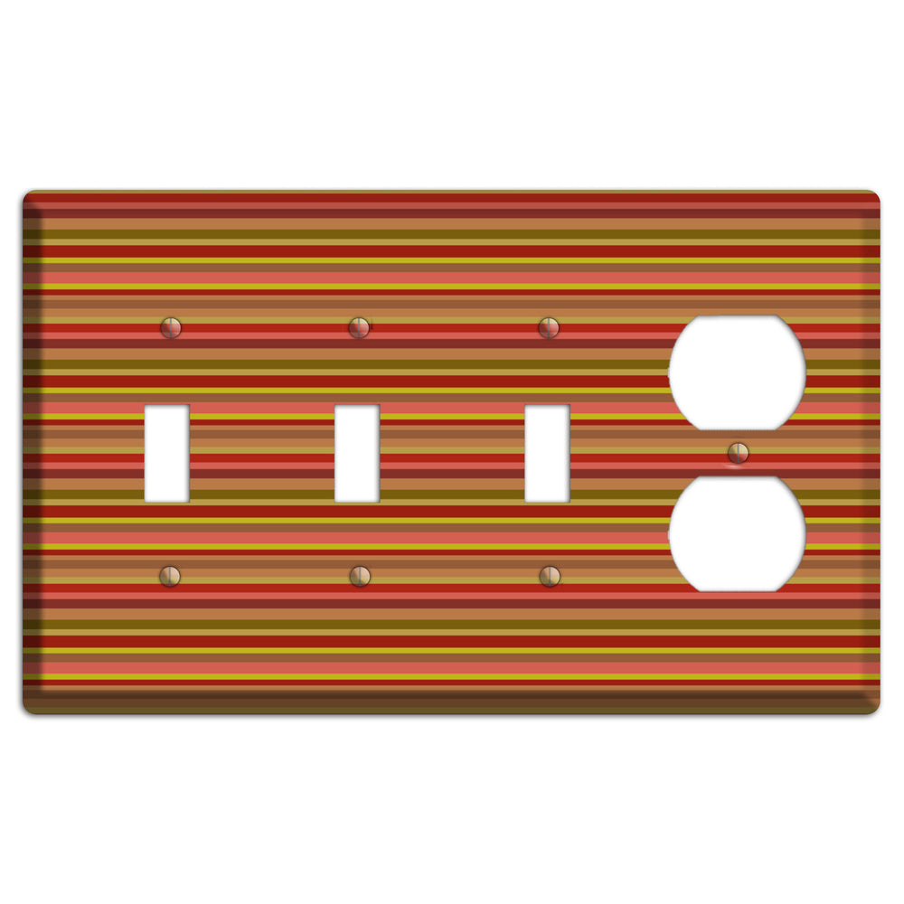 Multi Red Horizontal Stripes 3 Toggle / Duplex Wallplate