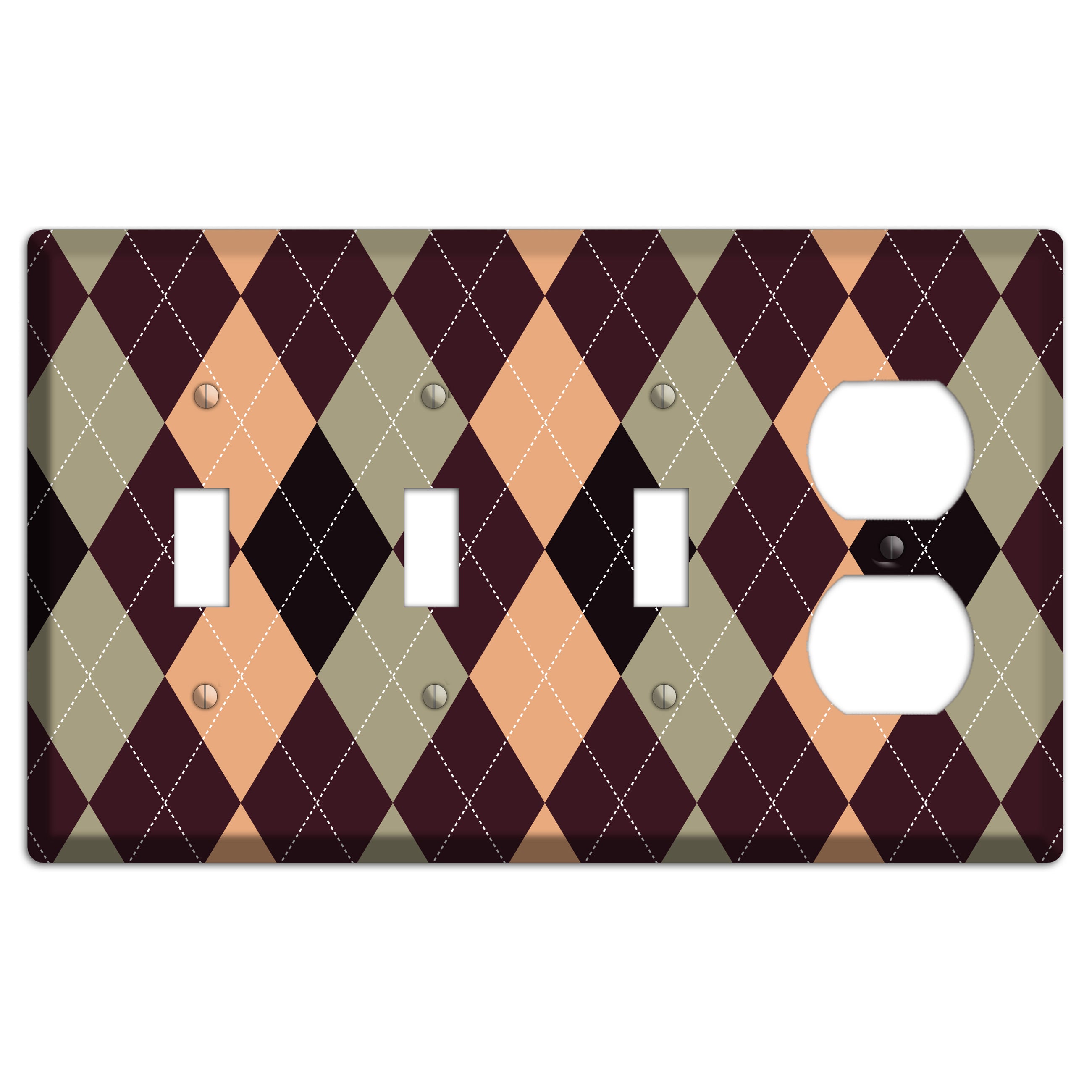Beige and Brown Argyle 3 Toggle / Duplex Wallplate