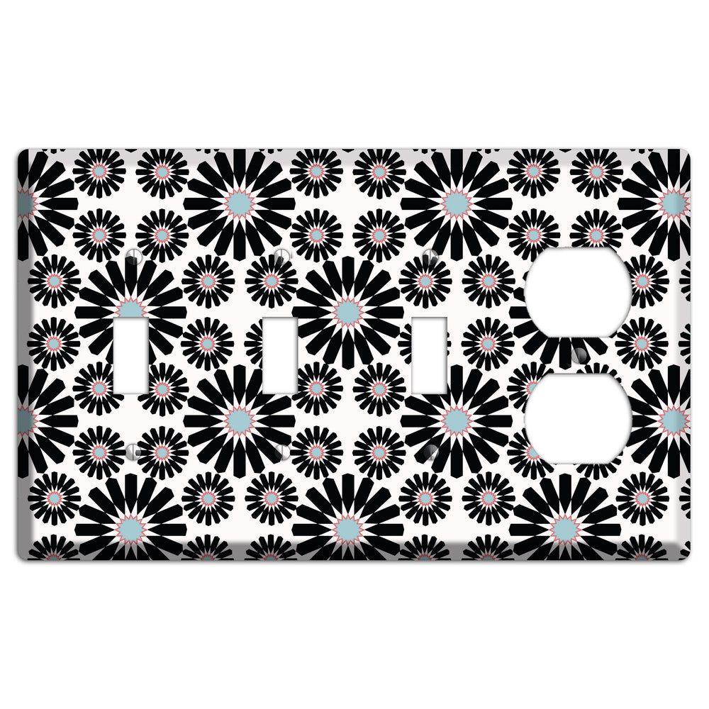 Dusty Blue Maroon Scandinavian Floral 3 Toggle / Duplex Wallplate