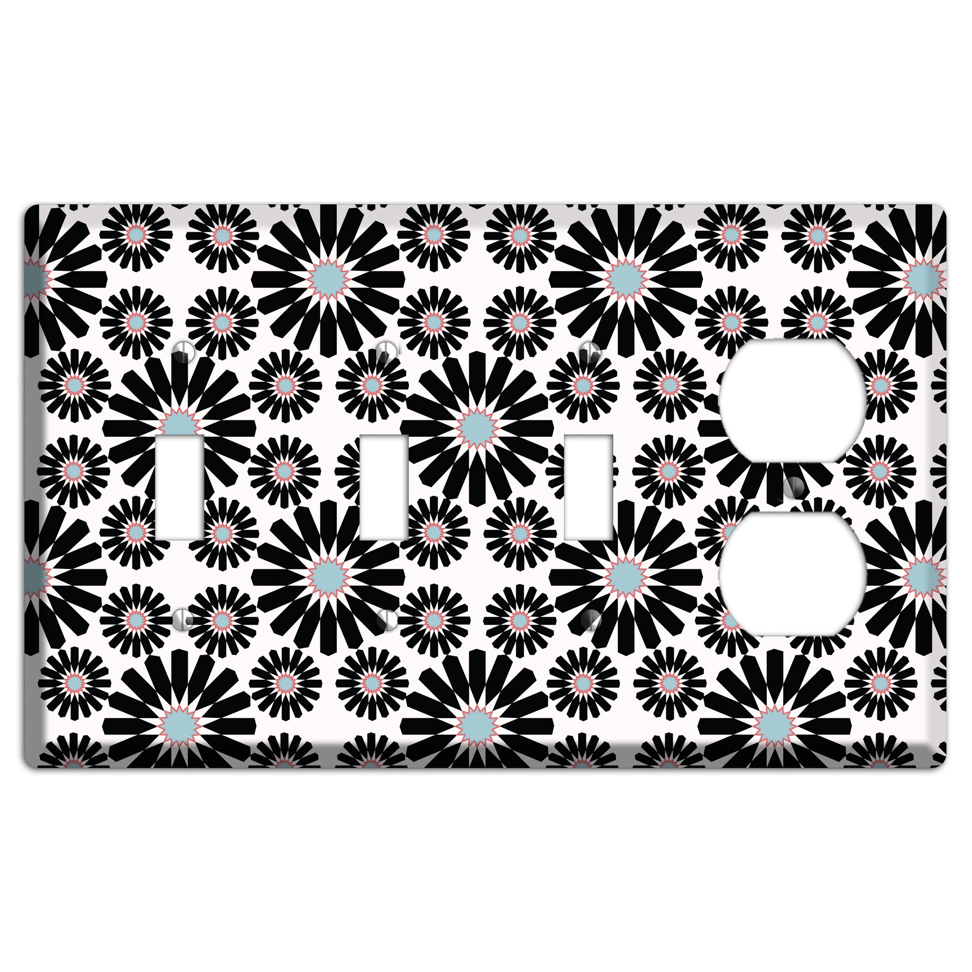 Dusty Blue Maroon Scandinavian Floral 3 Toggle / Duplex Wallplate