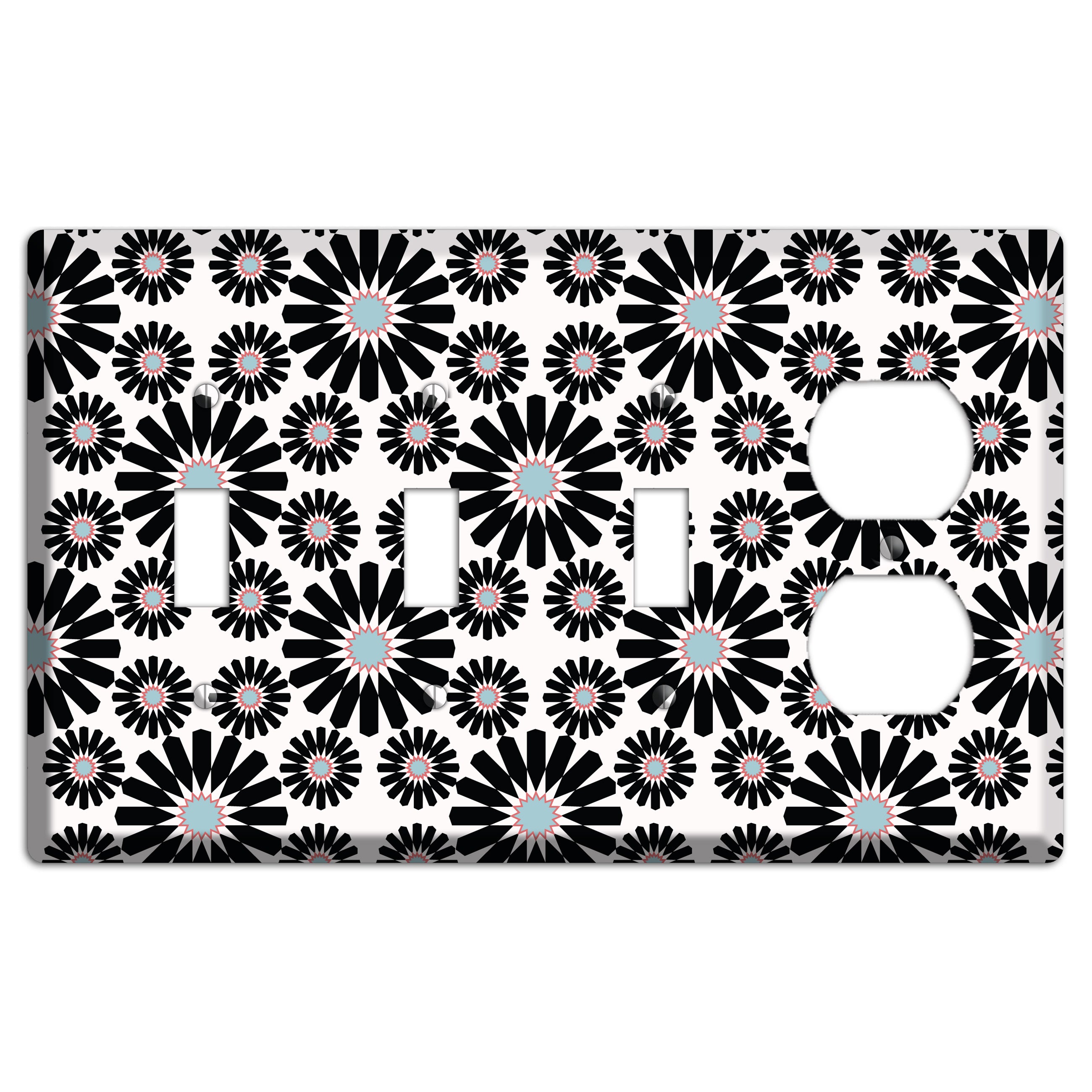 Dusty Blue Maroon Scandinavian Floral 3 Toggle / Duplex Wallplate
