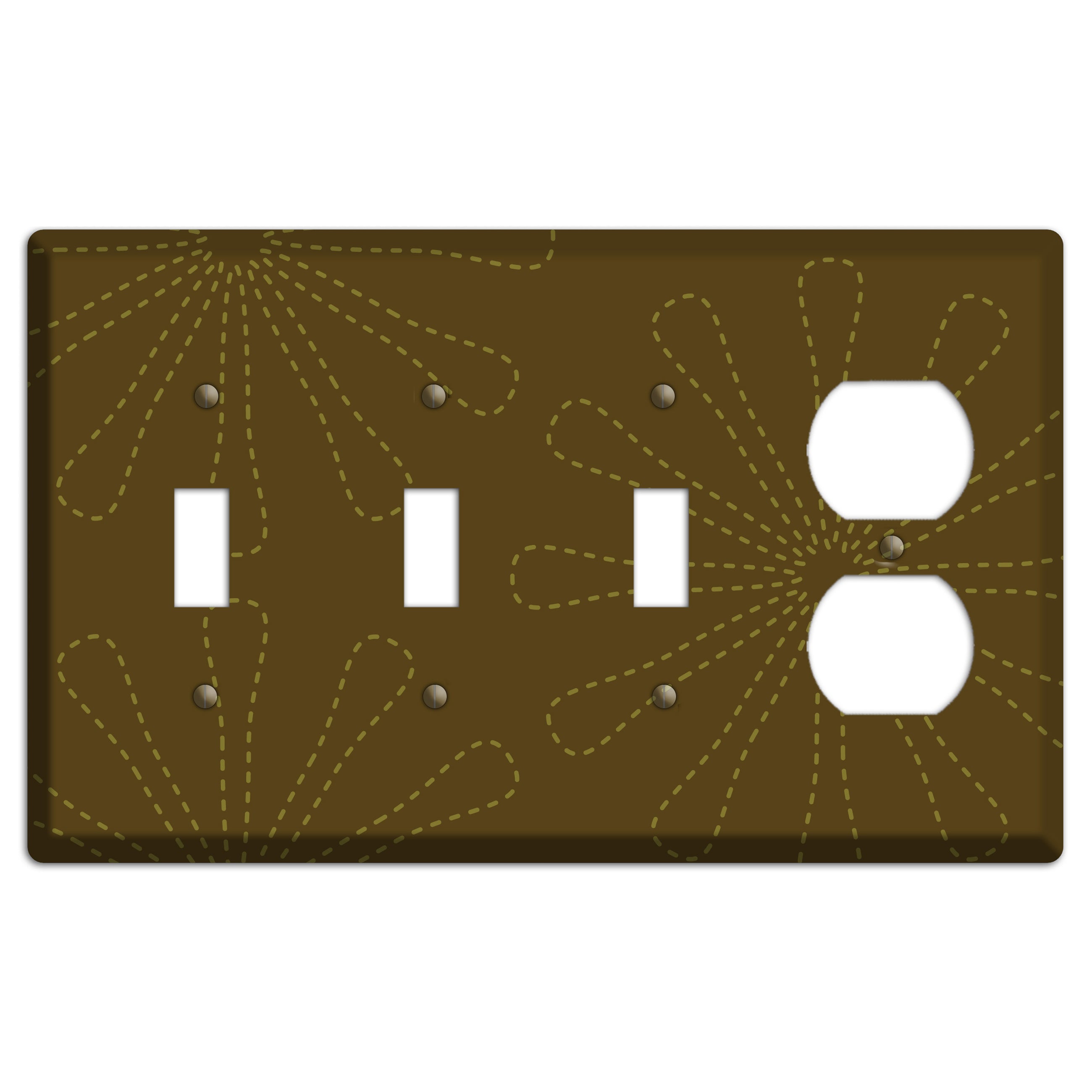 Brown Retro Stipple Floral Contour 3 Toggle / Duplex Wallplate