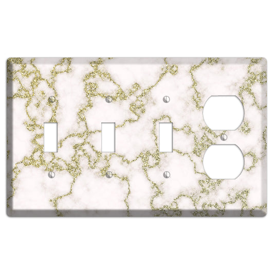 White and Gold Marble Shatter 3 Toggle / Duplex Wallplate