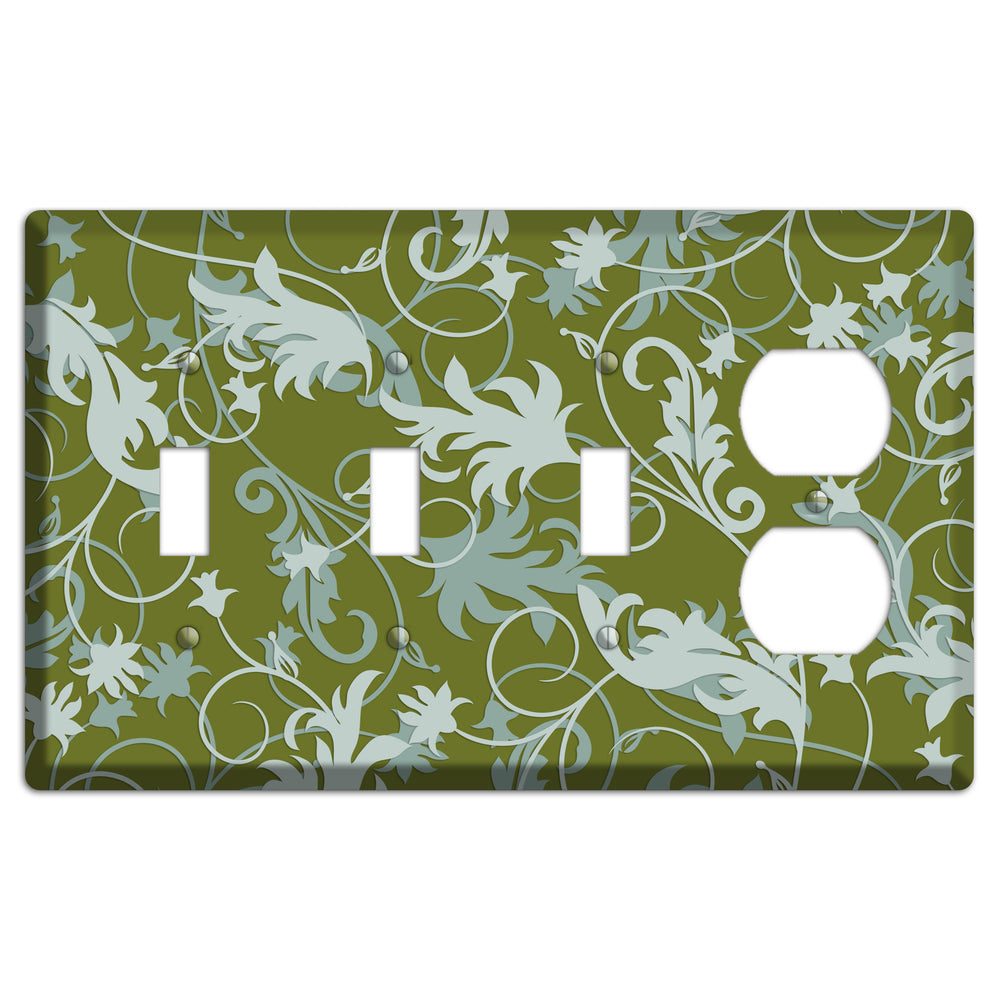 Green and Beige Victorian Sprig 3 Toggle / Duplex Wallplate