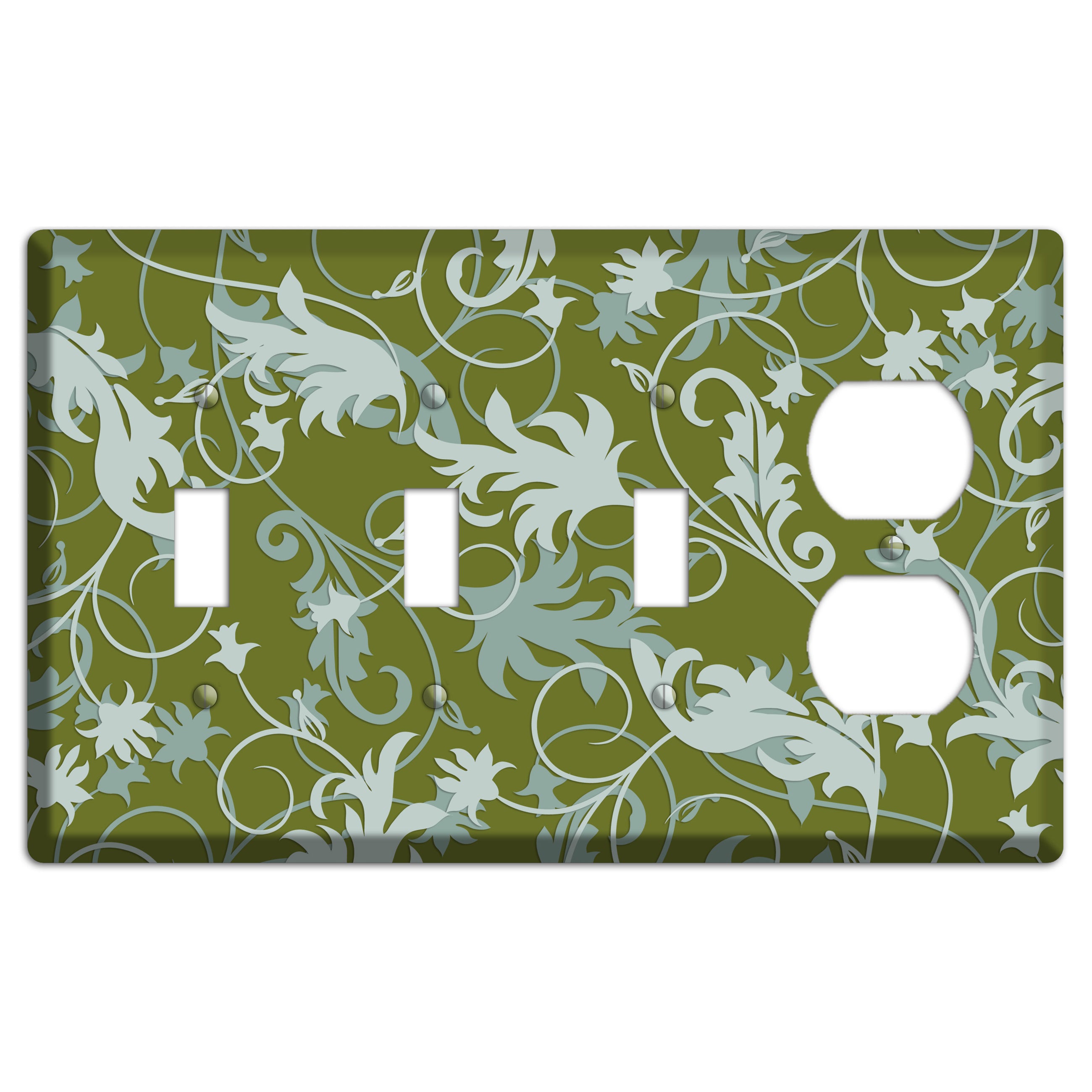Green and Beige Victorian Sprig 3 Toggle / Duplex Wallplate