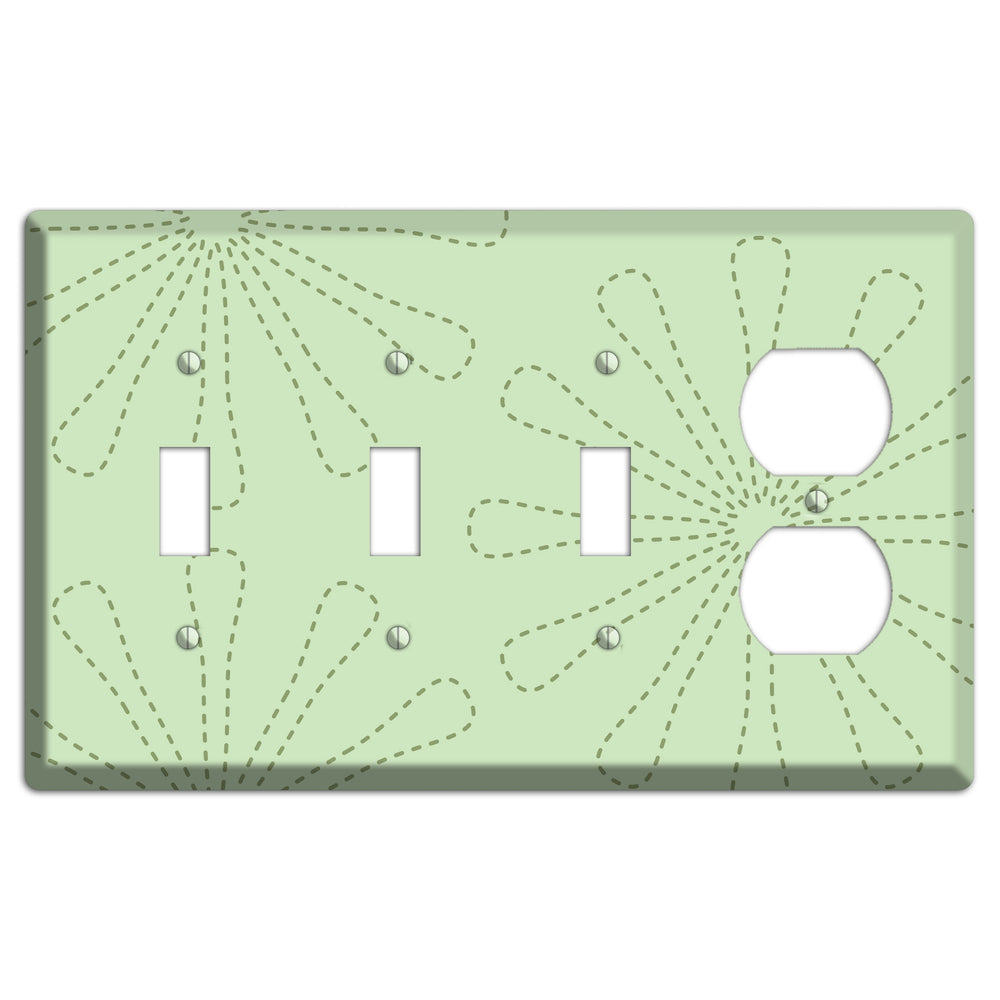 Sage Retro Stipple Floral Contour 3 Toggle / Duplex Wallplate