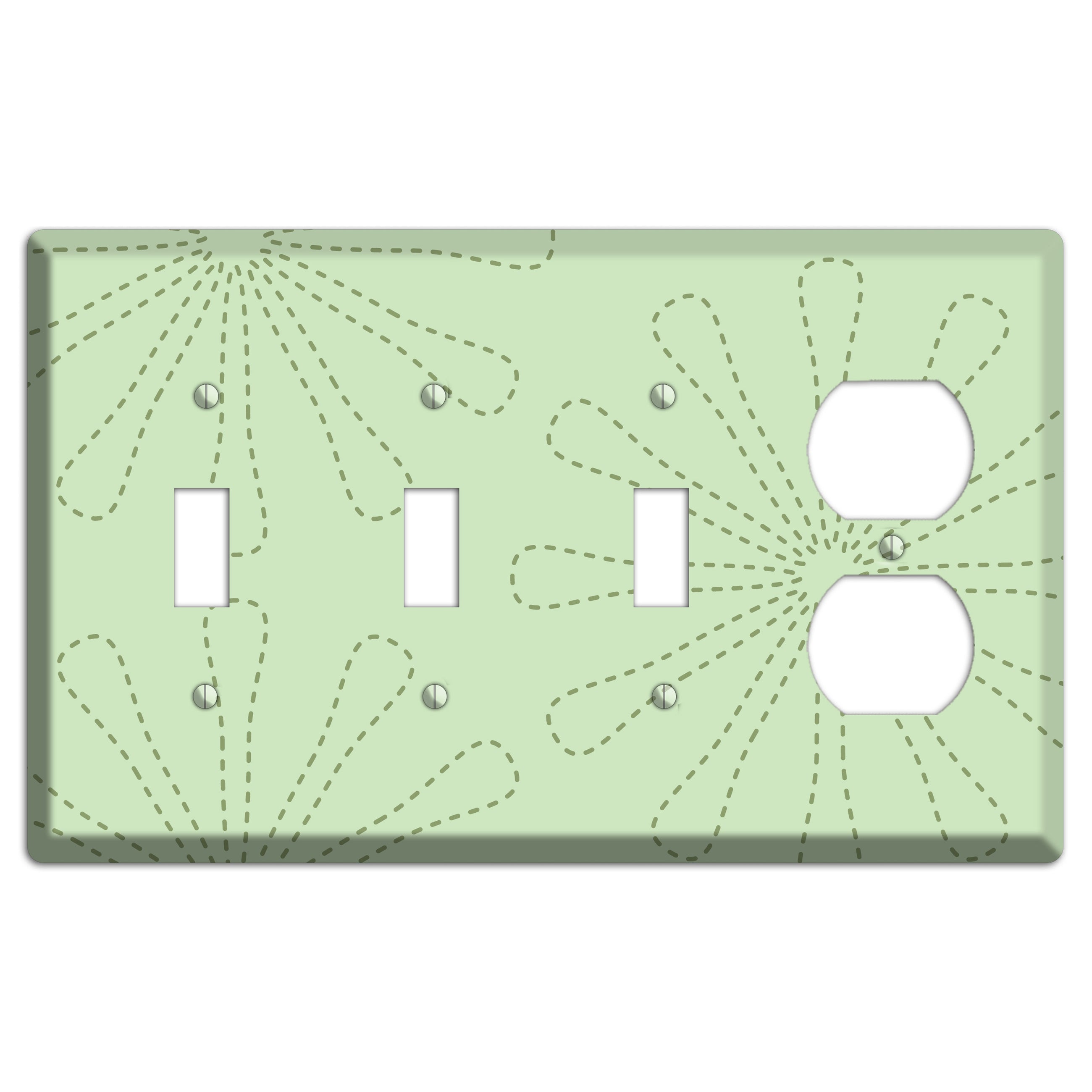 Sage Retro Stipple Floral Contour 3 Toggle / Duplex Wallplate