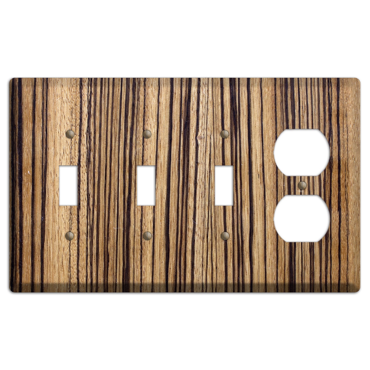 Zebrawood Wood 3 Toggle / Duplex Outlet Cover Plate