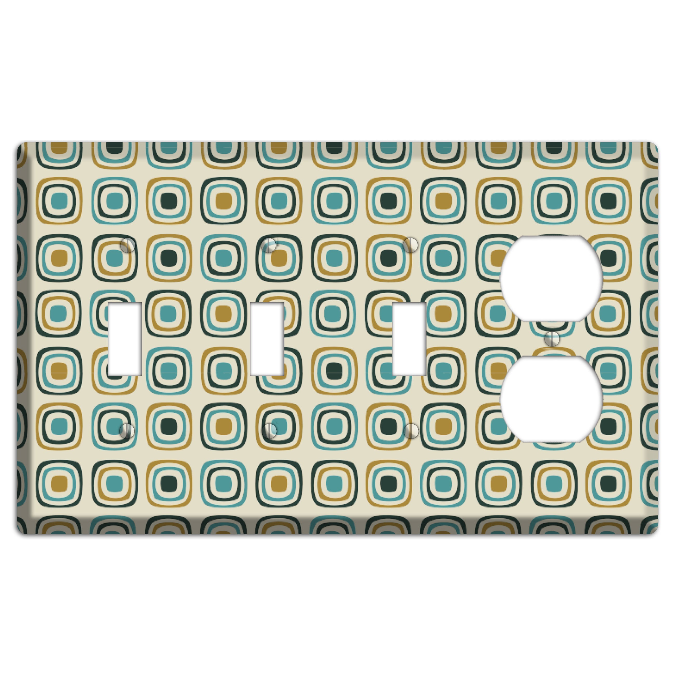 Yellow and Blue Rounded Squares 3 Toggle / Duplex Wallplate