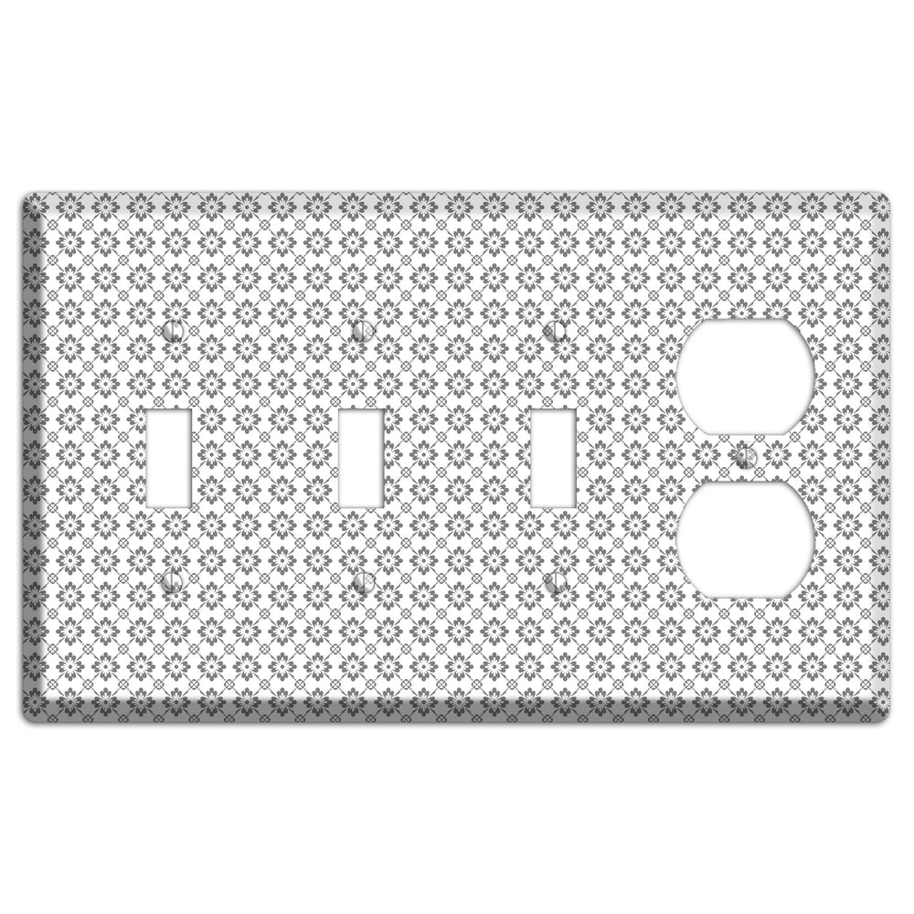 White with Grey Foulard 3 Toggle / Duplex Wallplate