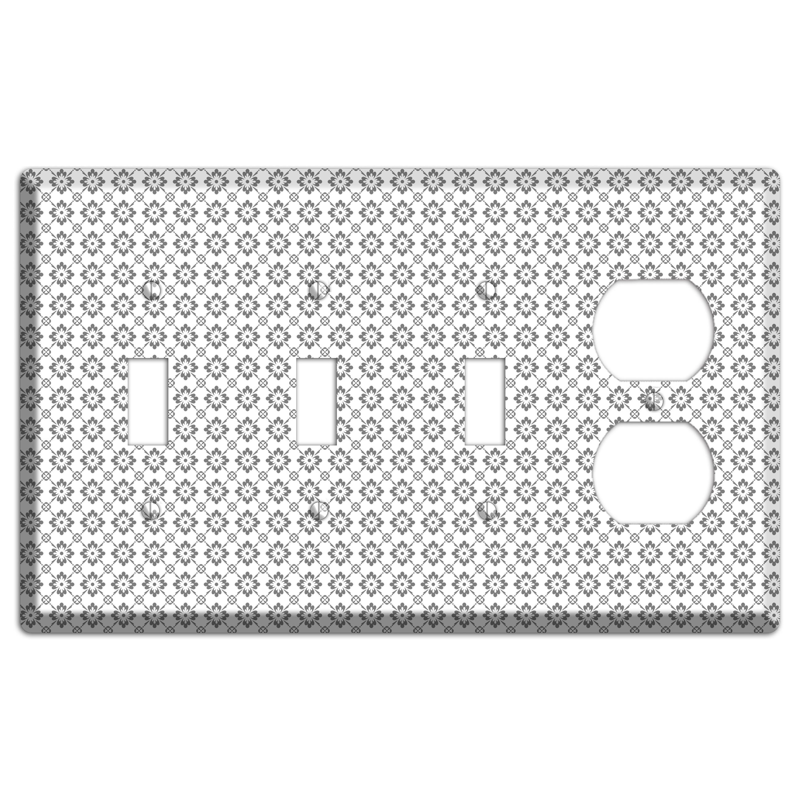 White with Grey Foulard 3 Toggle / Duplex Wallplate