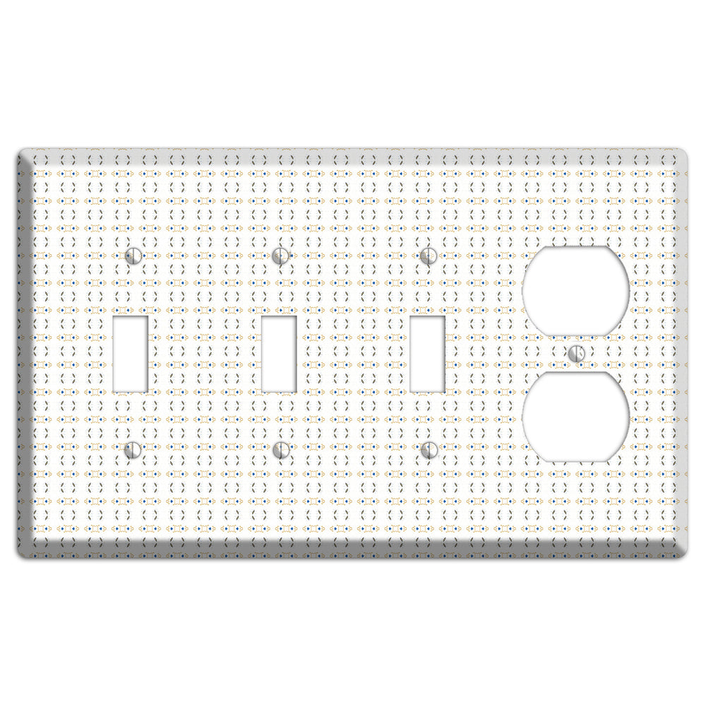 White with Grey and Olive Simple Geometric 3 Toggle / Duplex Wallplate