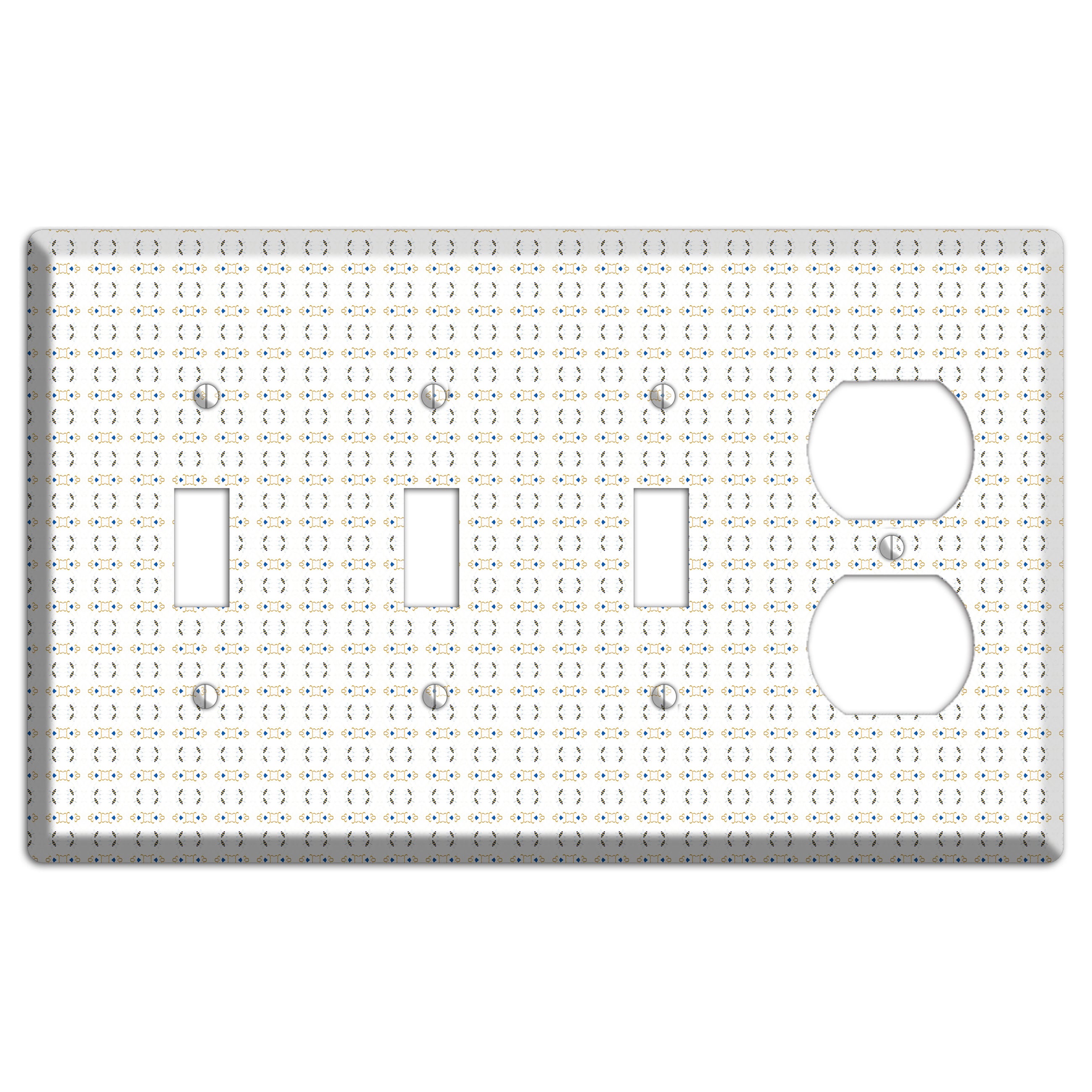 White with Grey and Olive Simple Geometric 3 Toggle / Duplex Wallplate