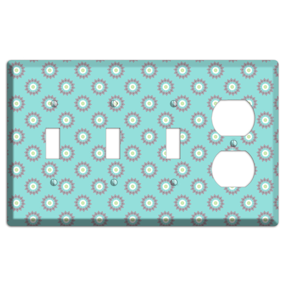 Turquoise with Suzani Dots 3 Toggle / Duplex Wallplate