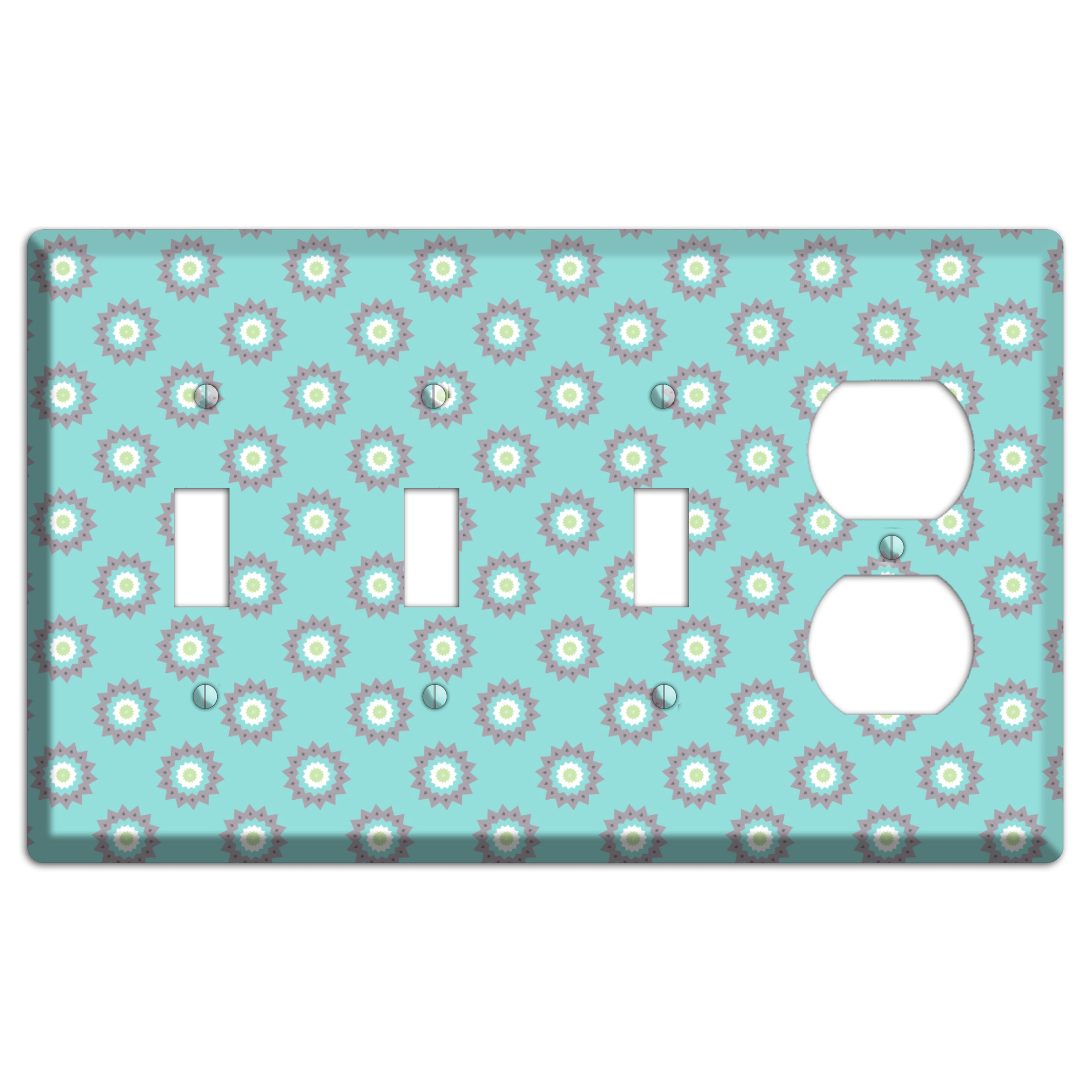 Turquoise with Suzani Dots 3 Toggle / Duplex Wallplate