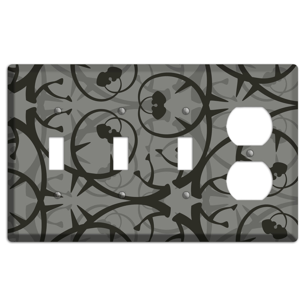 Grey with Black Retro Sprig 3 Toggle / Duplex Wallplate
