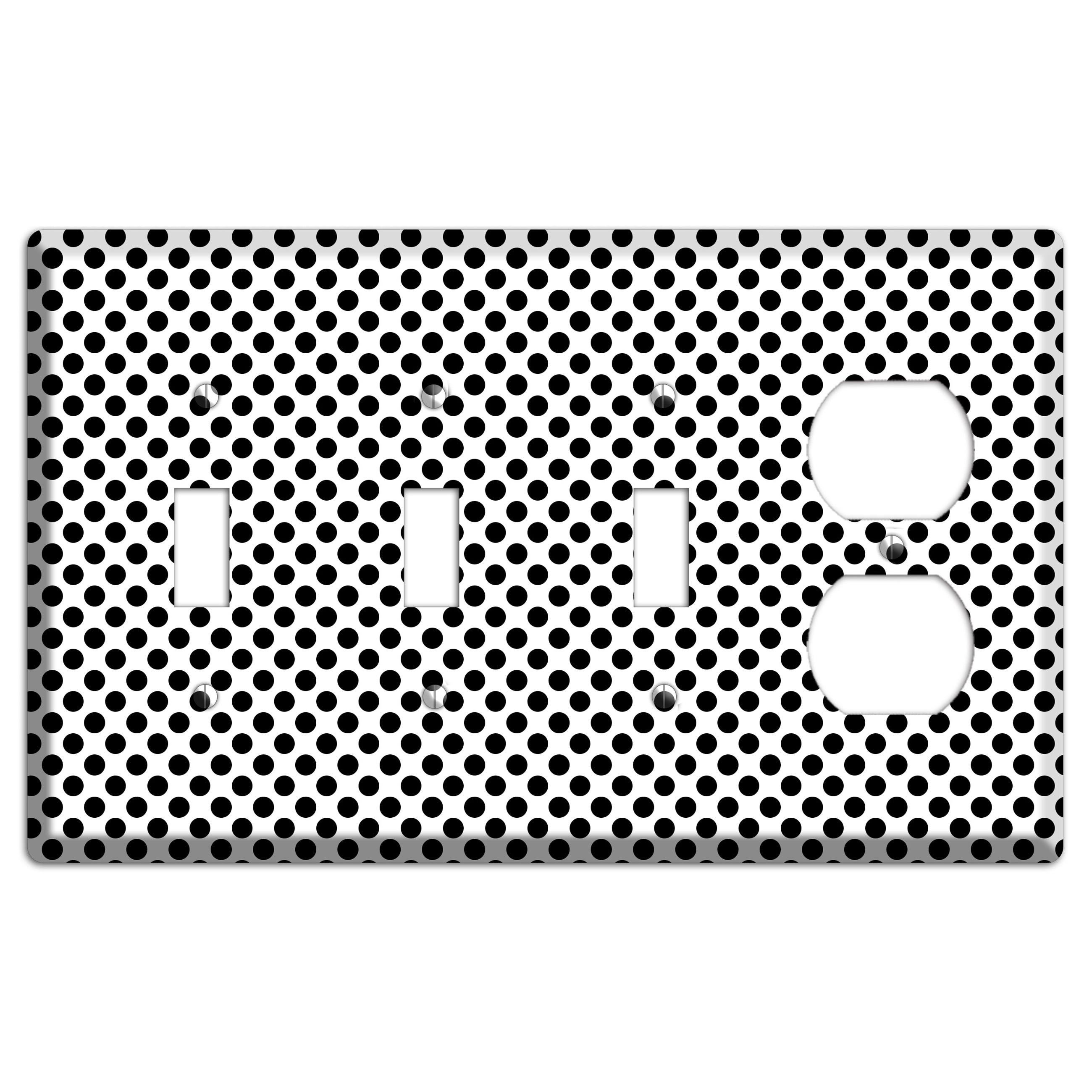 White with Black Packed Small Polka Dots 3 Toggle / Duplex Wallplate