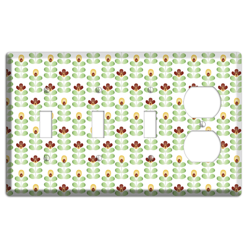 Light Green Deco Floral Half Drop 3 Toggle / Duplex Wallplate