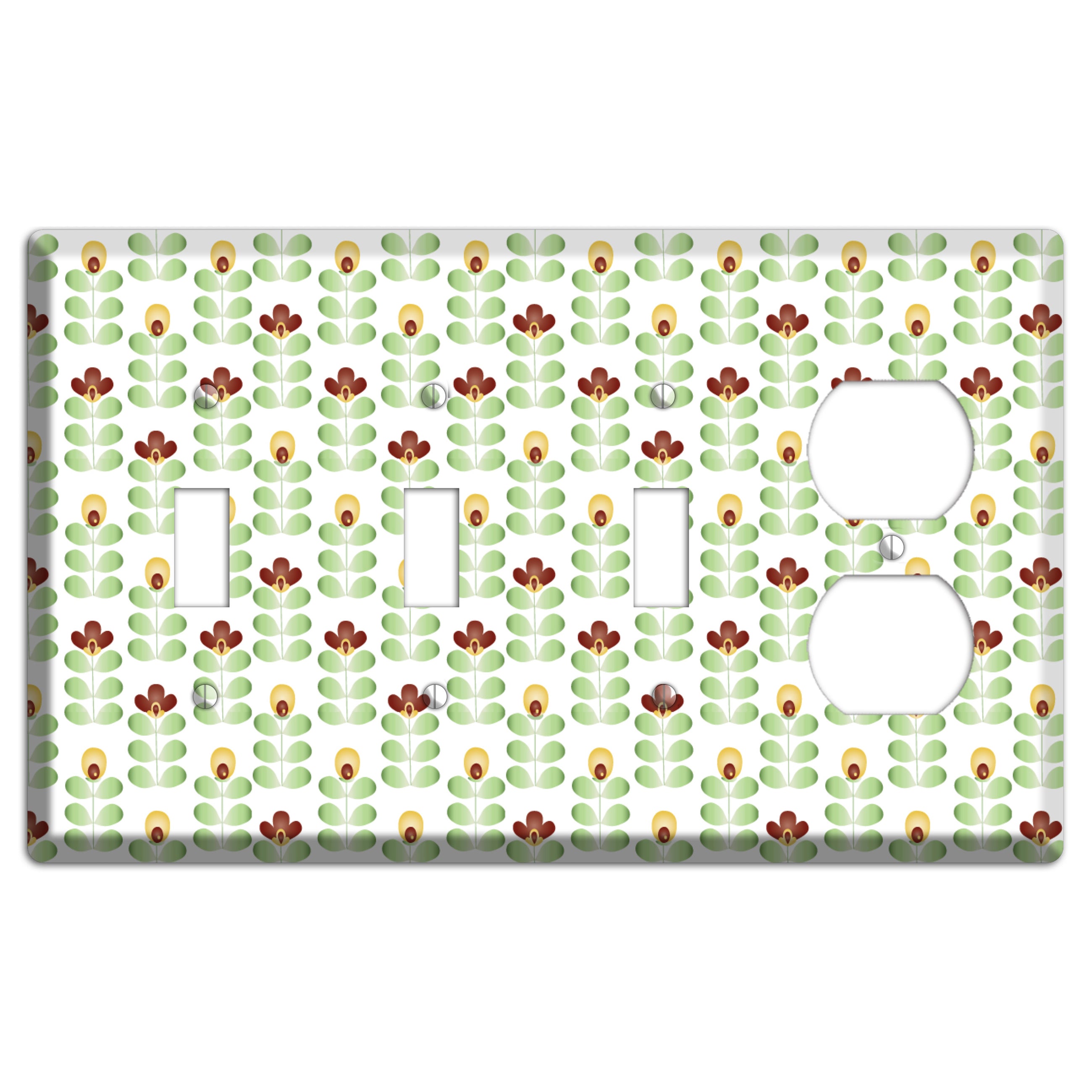 Light Green Deco Floral Half Drop 3 Toggle / Duplex Wallplate