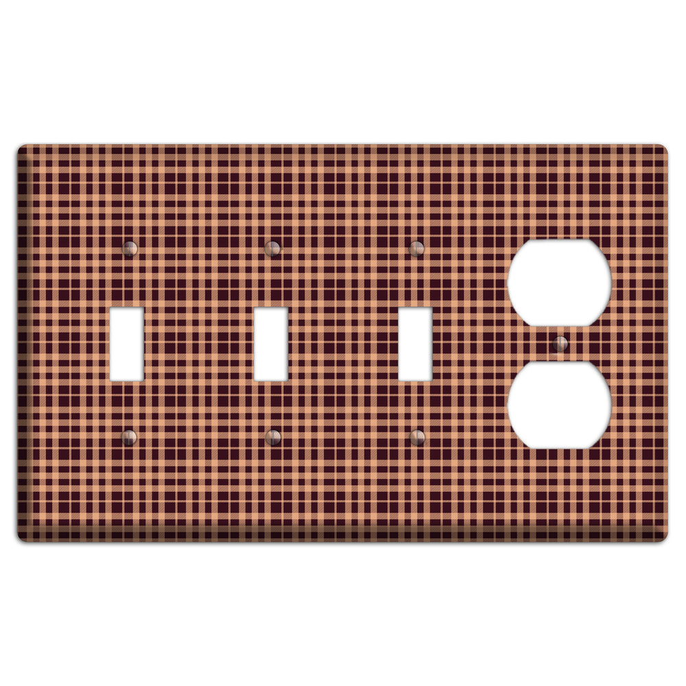 Beige and Black Plaid 3 Toggle / Duplex Wallplate
