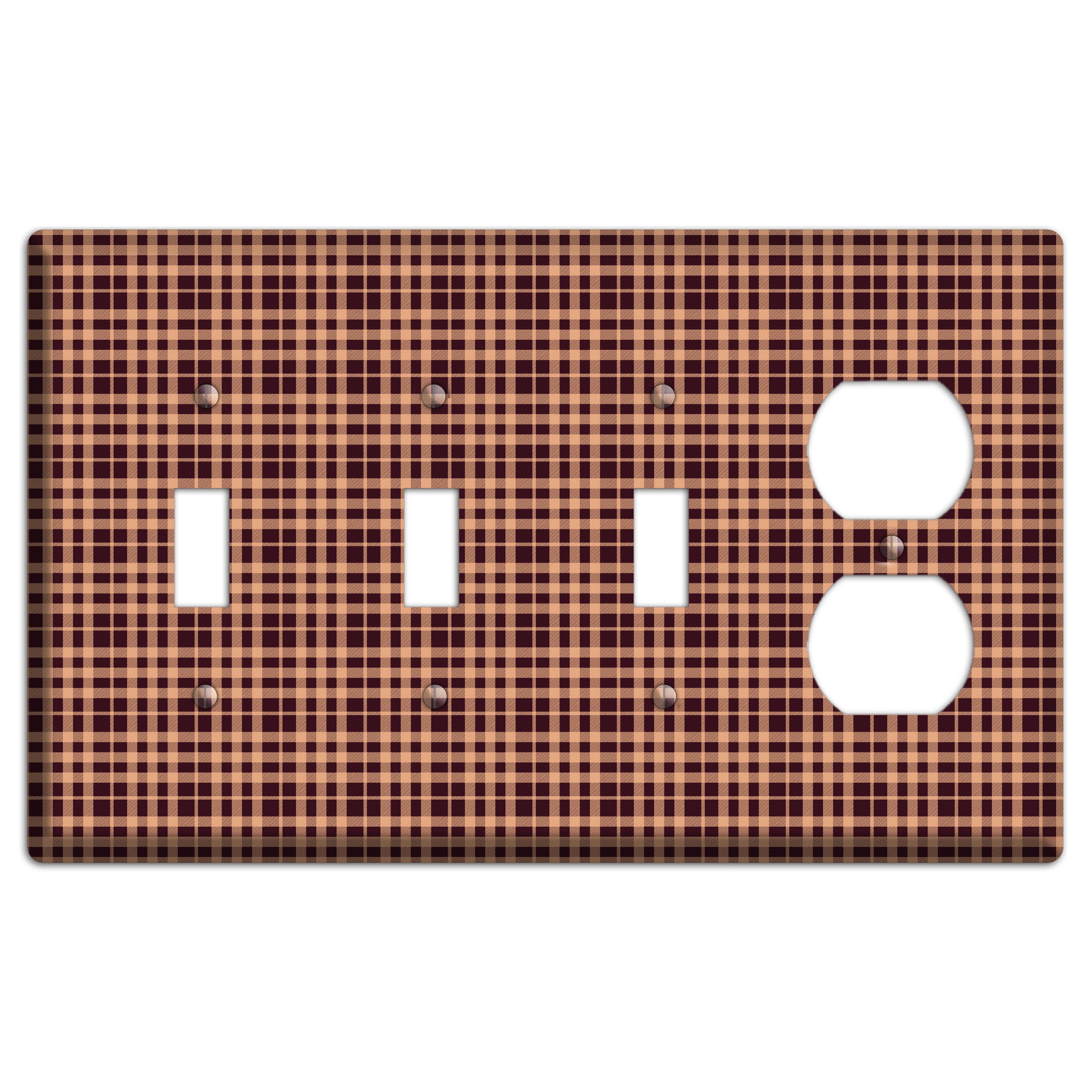 Beige and Black Plaid 3 Toggle / Duplex Wallplate