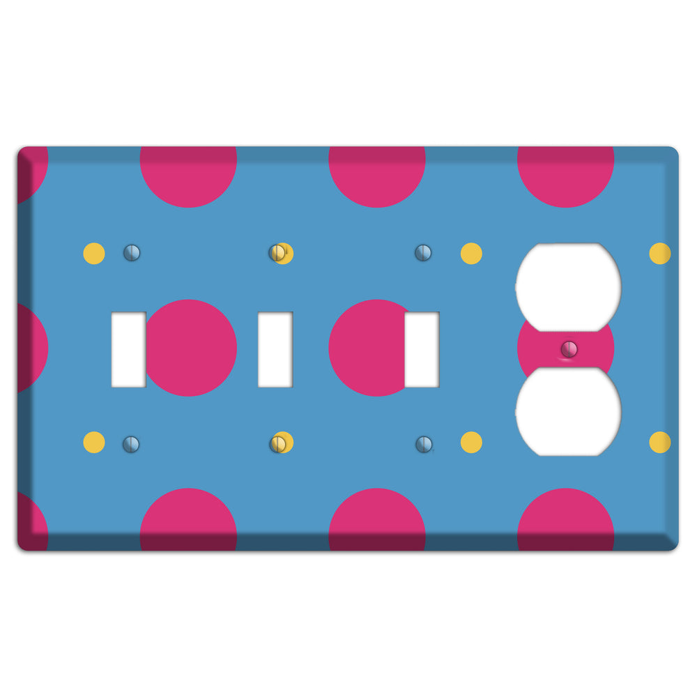 Blue with Pink and Yellow Multi Tiled Medium Dots 3 Toggle / Duplex Wallplate