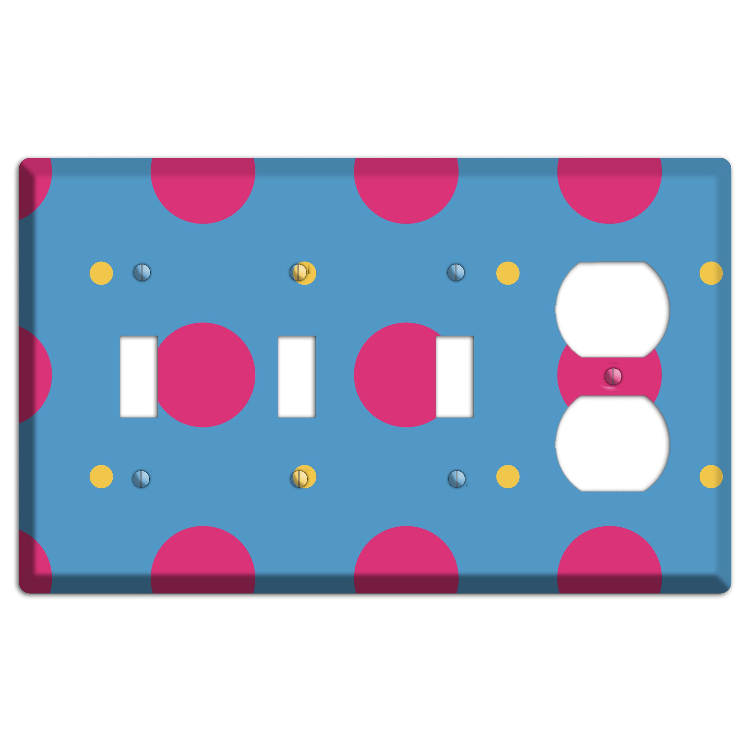Blue with Pink and Yellow Multi Tiled Medium Dots 3 Toggle / Duplex Wallplate