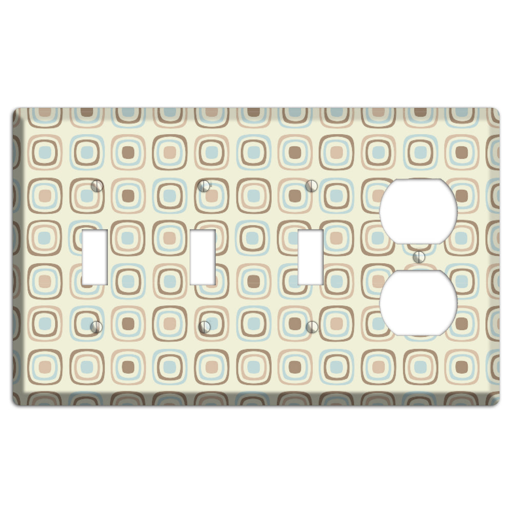 Multi Beige Brown Dusty Blue Retro Squares 3 Toggle / Duplex Wallplate
