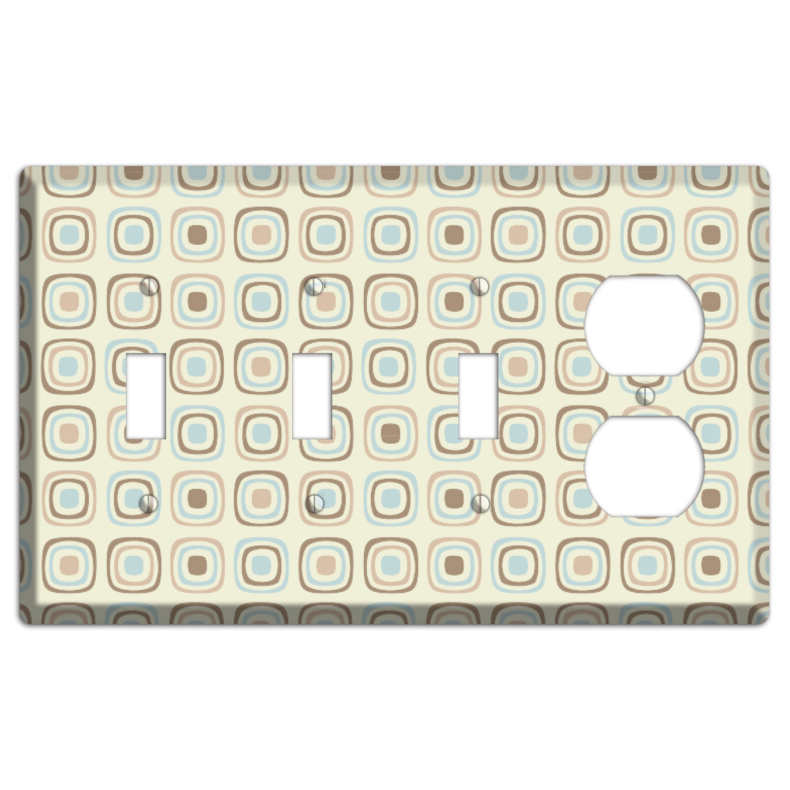 Multi Beige Brown Dusty Blue Retro Squares 3 Toggle / Duplex Wallplate