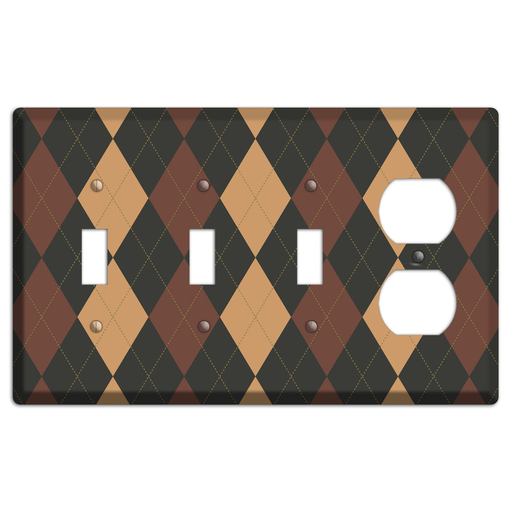 Maroon and Tan Argyle 3 Toggle / Duplex Wallplate
