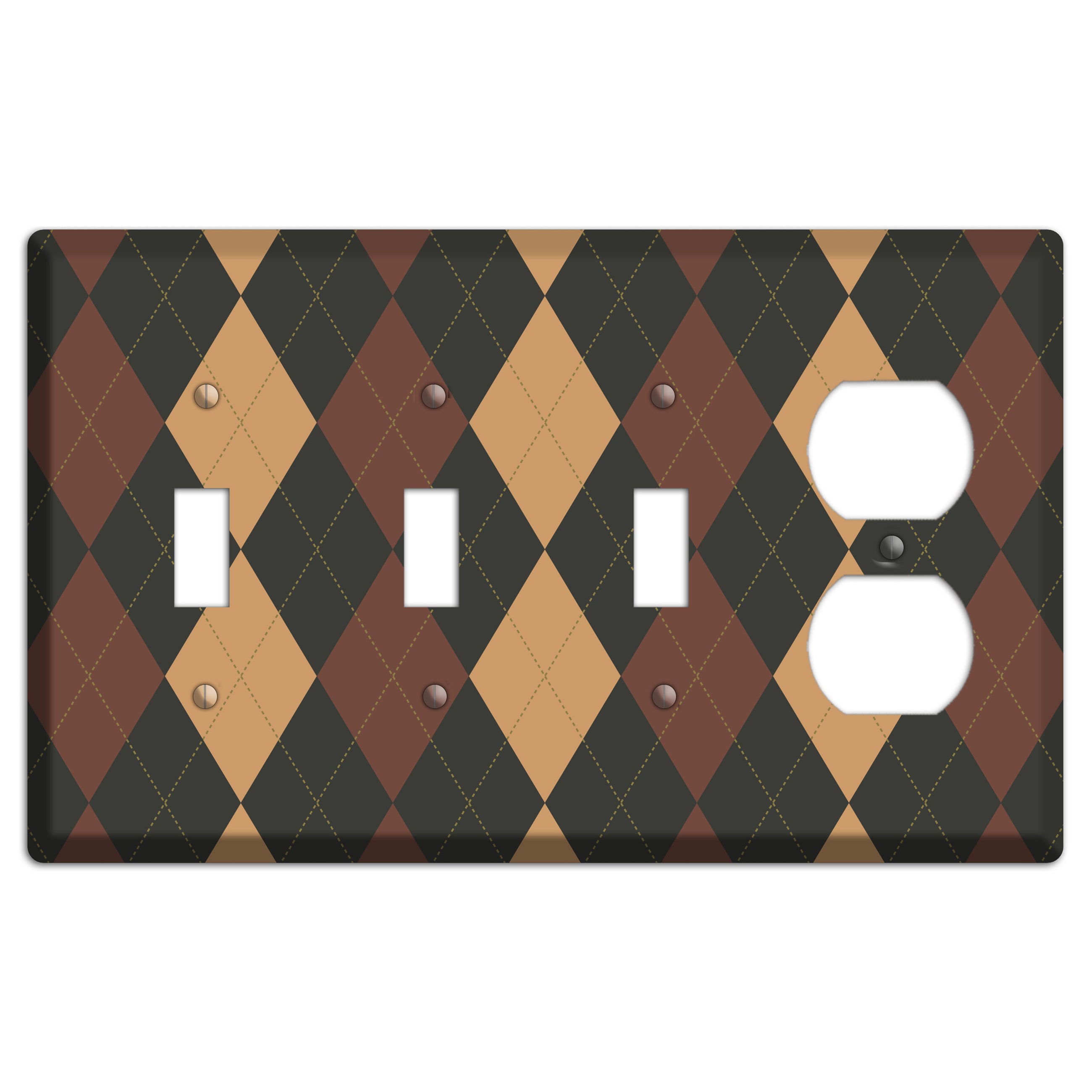 Maroon and Tan Argyle 3 Toggle / Duplex Wallplate