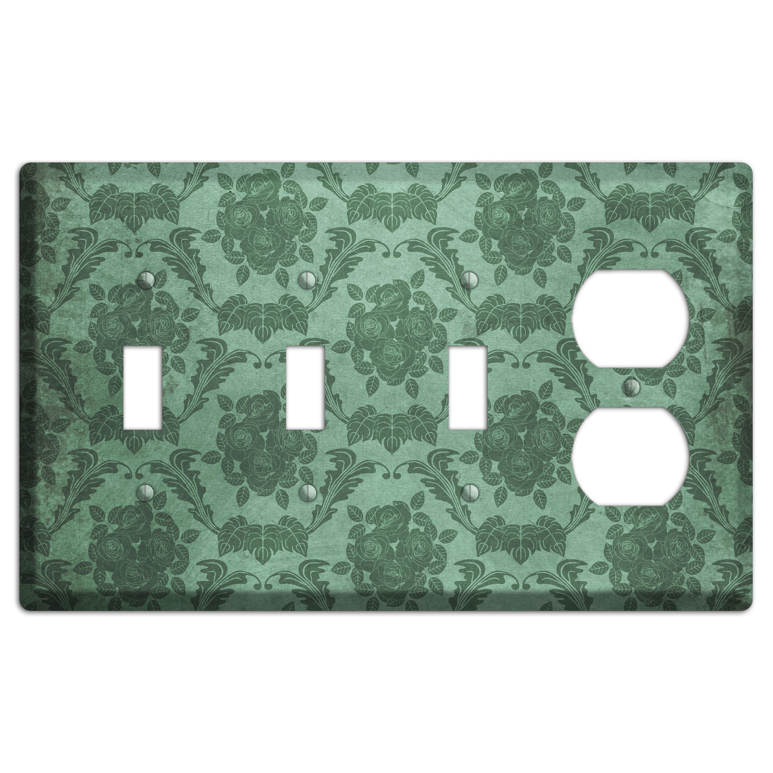 Viridian Green Vintage Rose Damask 3 Toggle / Duplex Wallplate