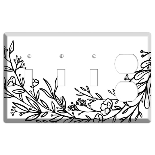 Hand-Drawn Floral 24 3 Toggle / Duplex Wallplate