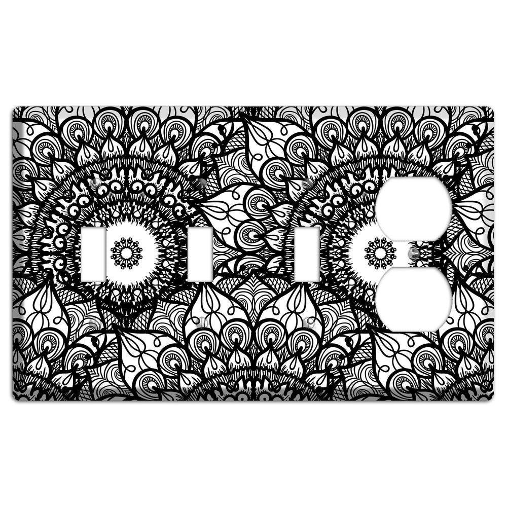 Mandala Black and White Style V Cover Plates 3 Toggle / Duplex Wallplate