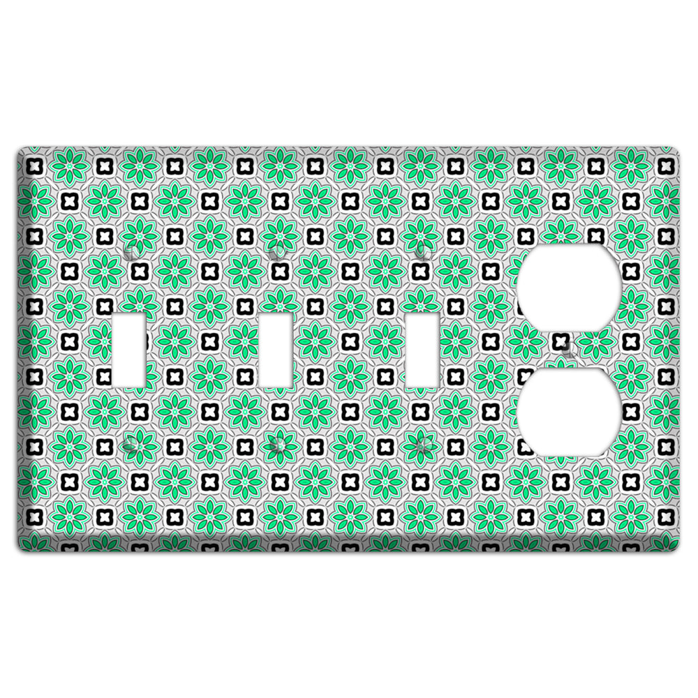 Green and Black Foulard 3 Toggle / Duplex Wallplate
