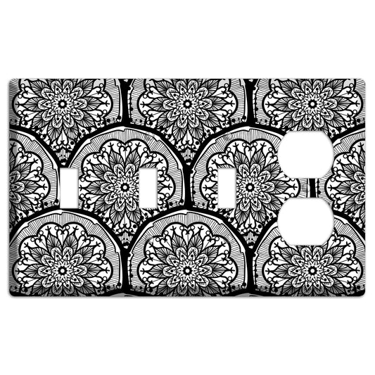 Mandala Black and White Style A Cover Plates 3 Toggle / Duplex Wallplate