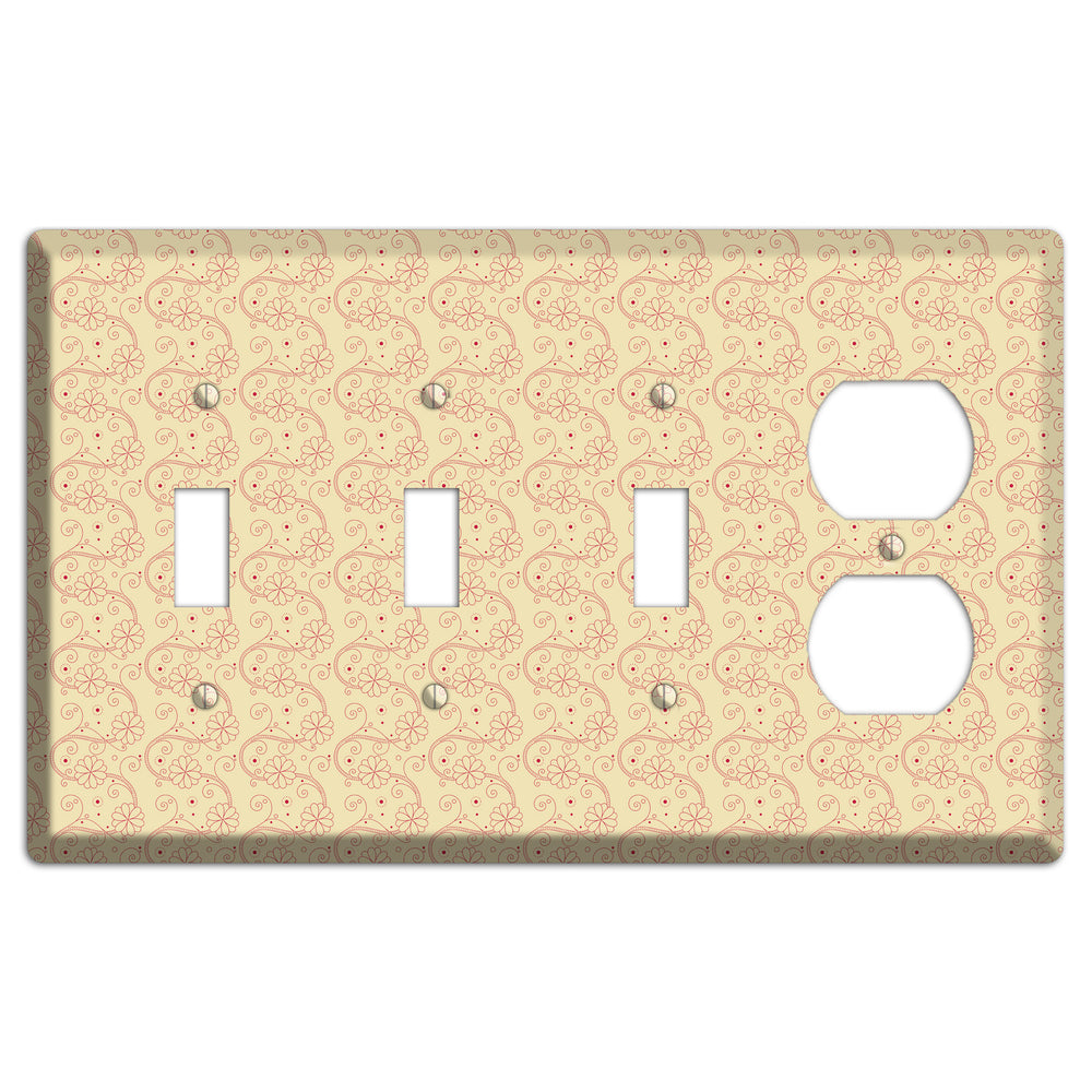 Tiny Off White Floral Swirl 3 Toggle / Duplex Wallplate