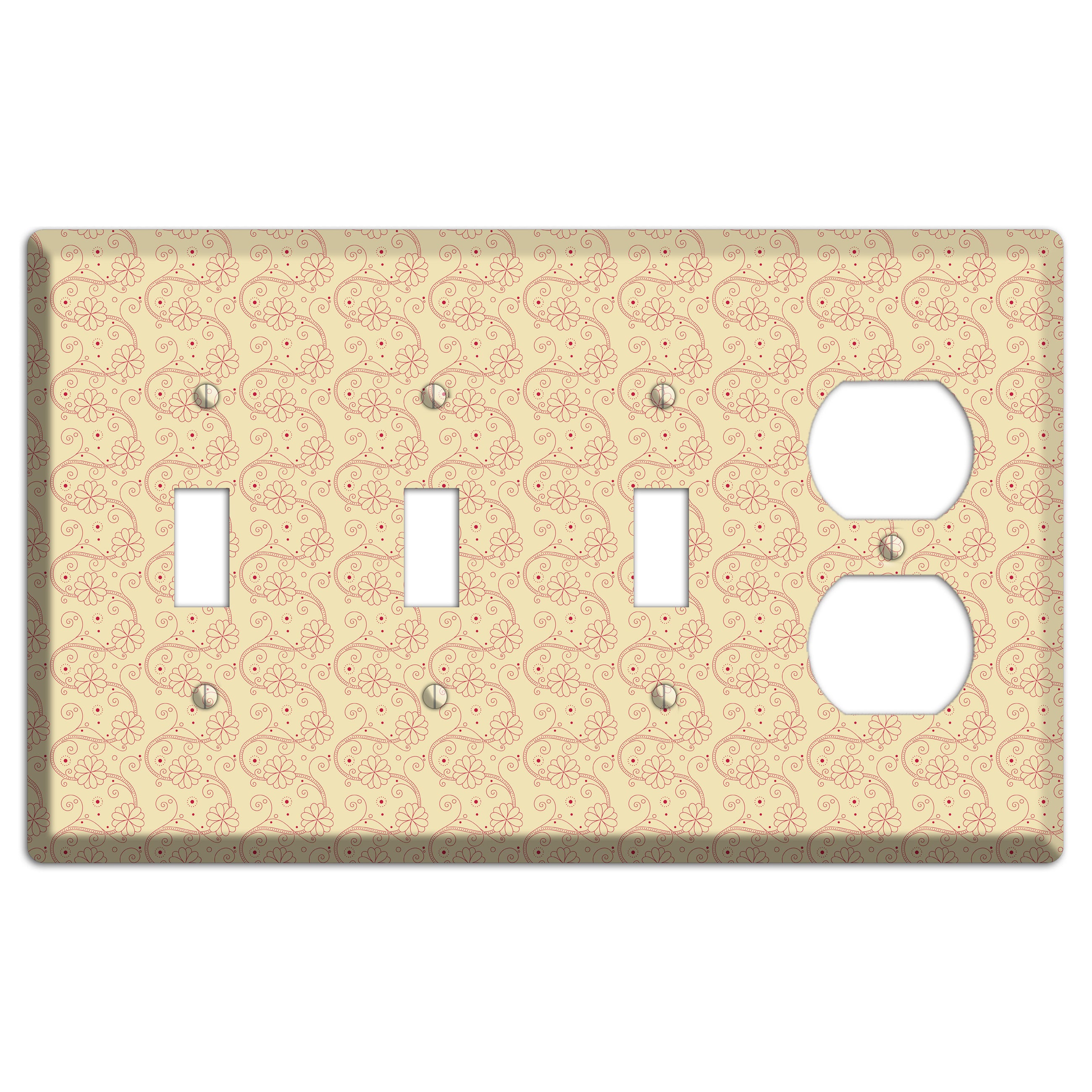 Tiny Off White Floral Swirl 3 Toggle / Duplex Wallplate