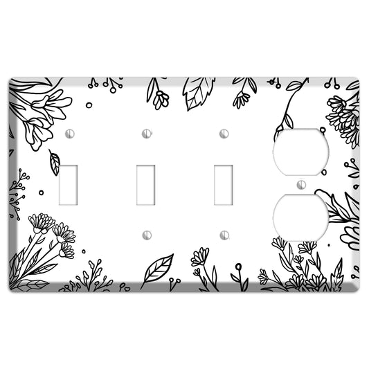 Hand-Drawn Floral 30 3 Toggle / Duplex Wallplate