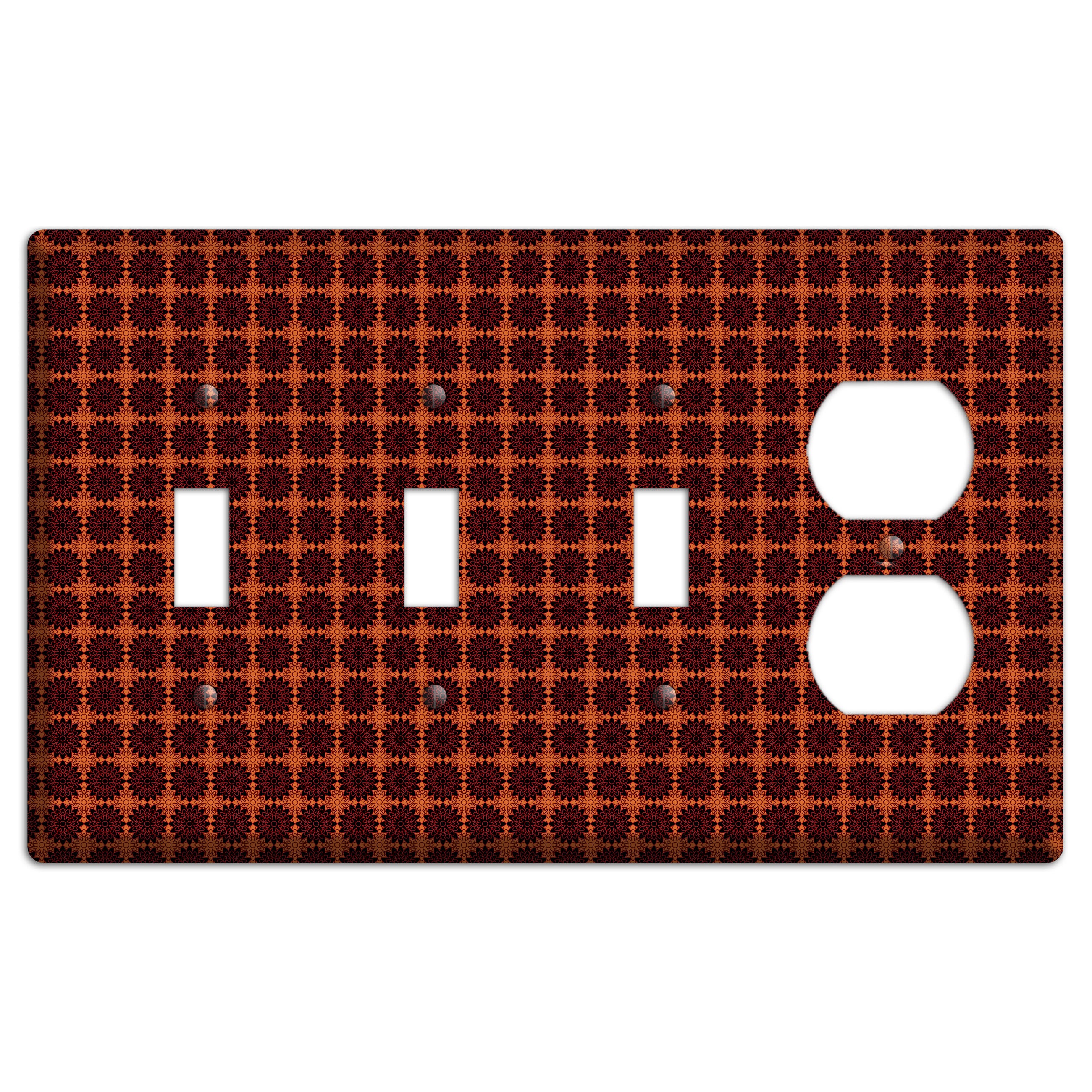 Red with Tiled Maroon Foulard 3 Toggle / Duplex Wallplate