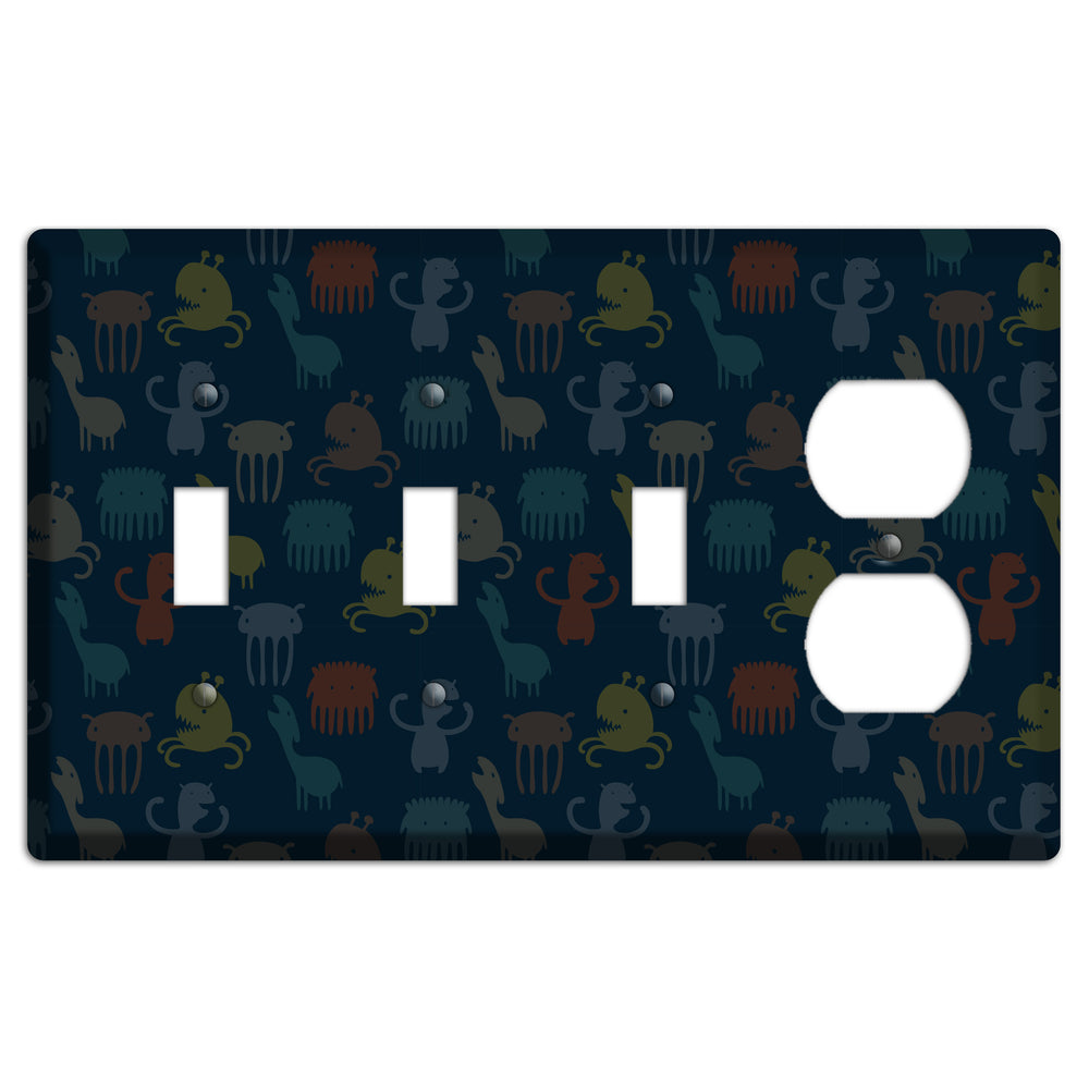 Silly Monsters Black 3 Toggle / Duplex Wallplate