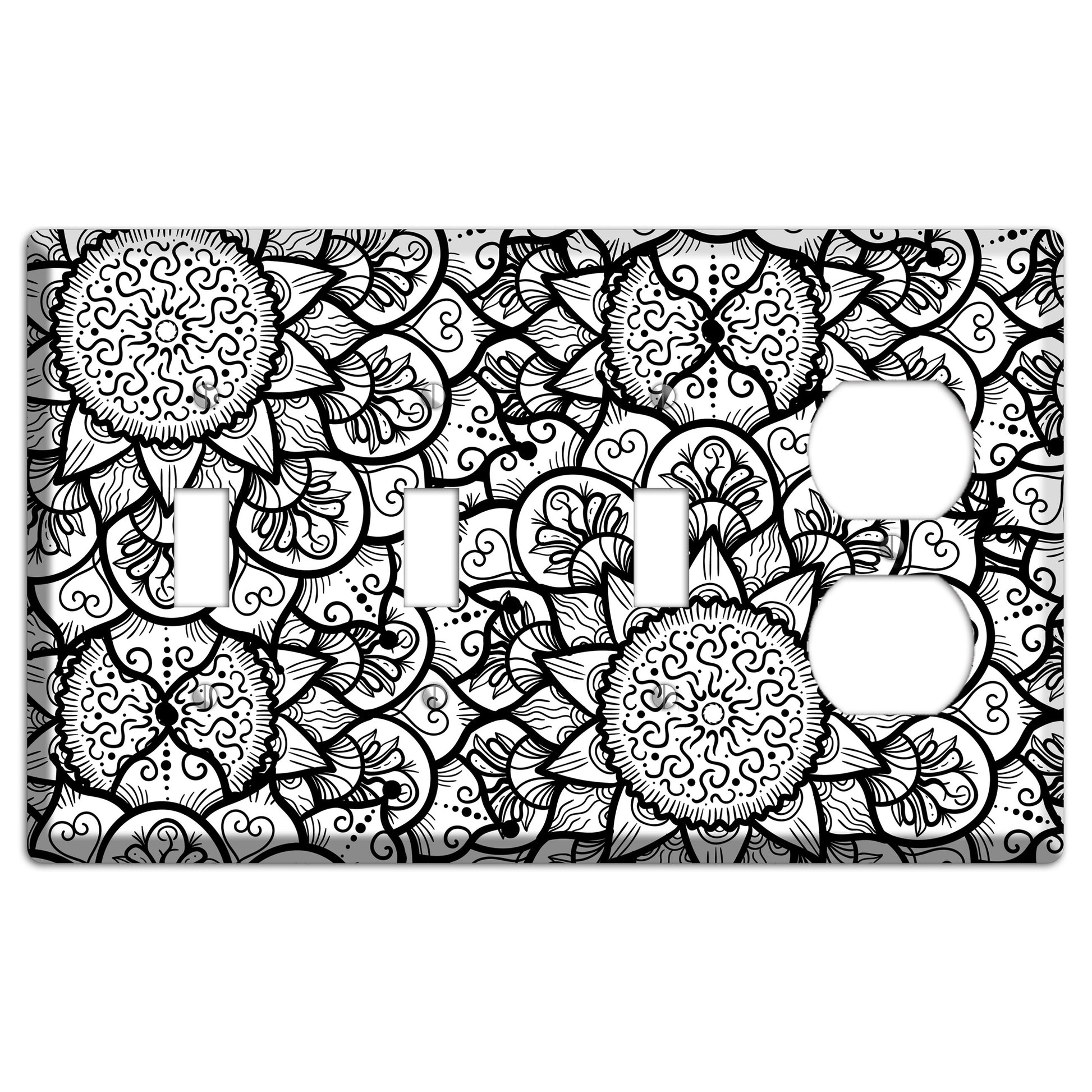Mandala Black and White Style W Cover Plates 3 Toggle / Duplex Wallplate