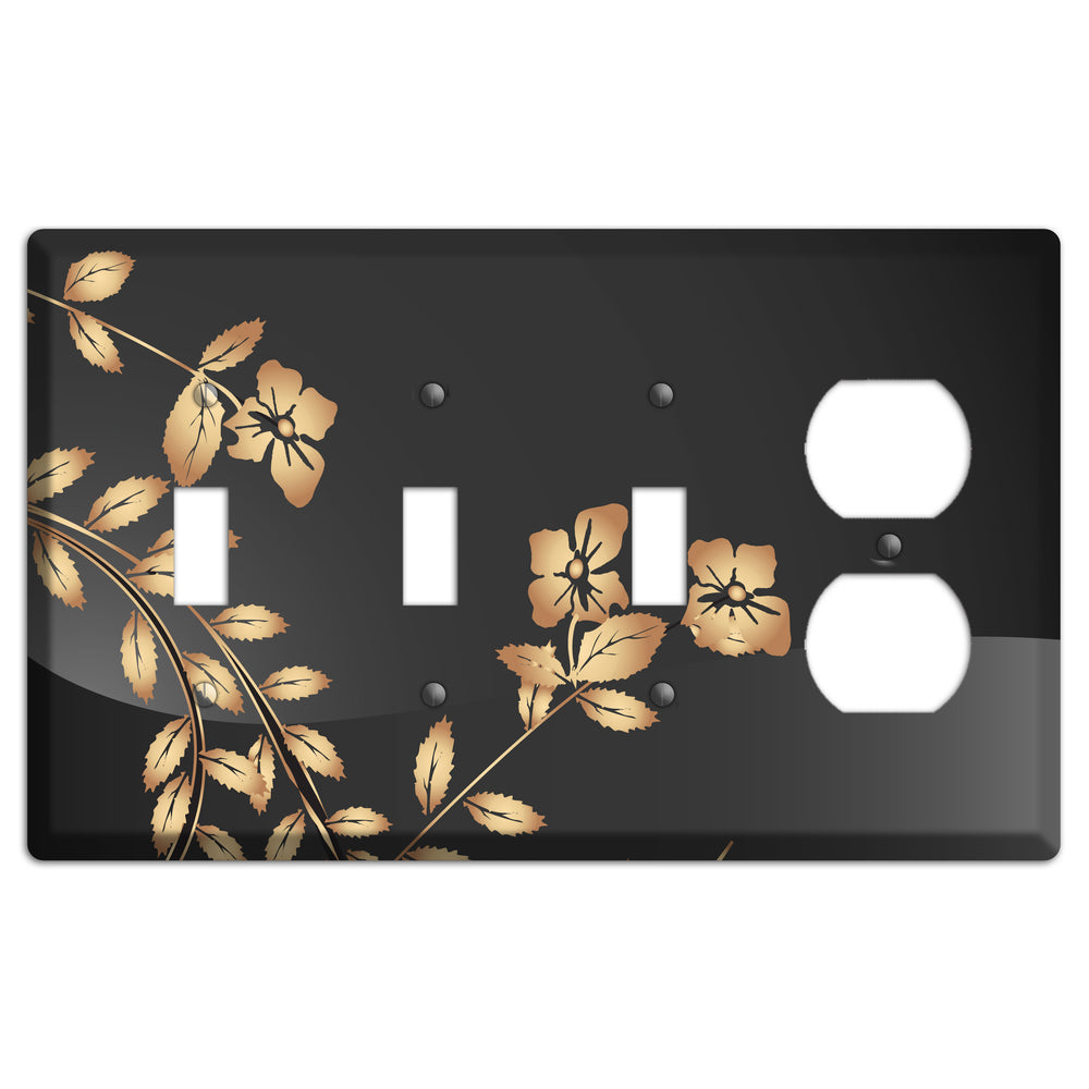 Black Sprig 3 Toggle / Duplex Wallplate