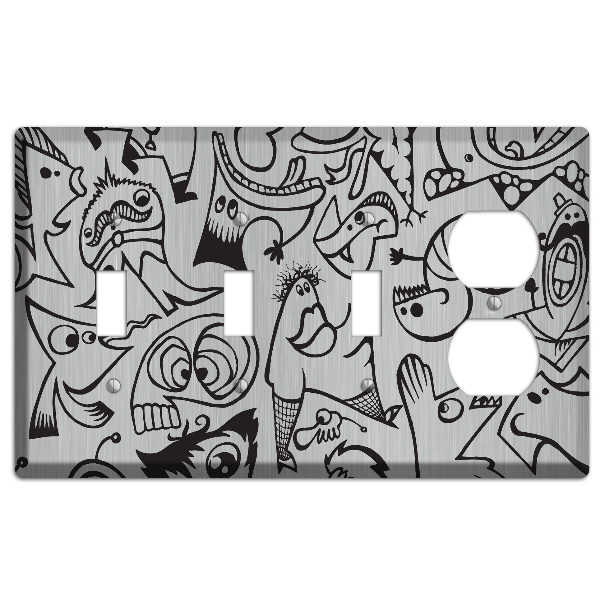 Whimsical Faces 2  Stainless 3 Toggle / Duplex Wallplate