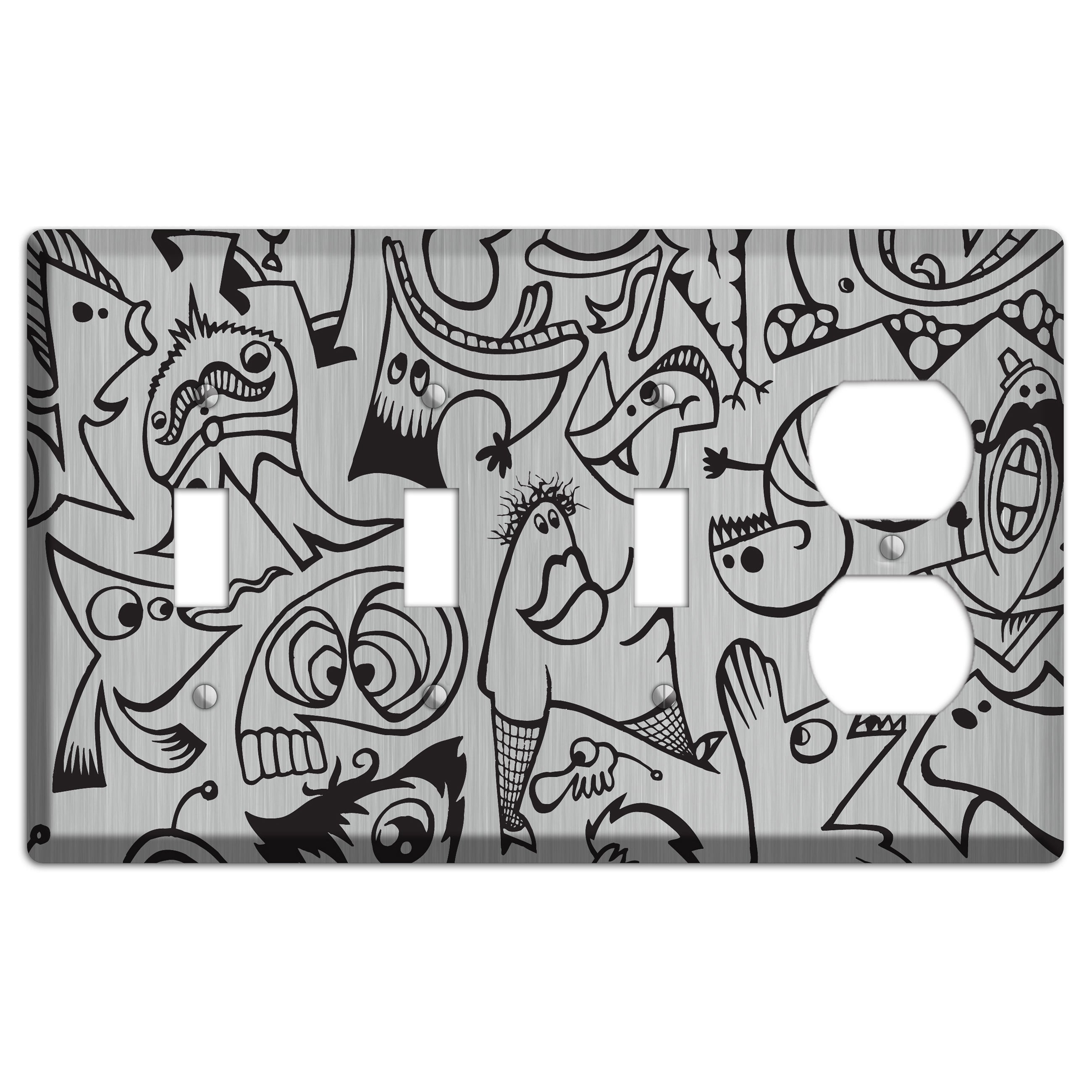 Whimsical Faces 2  Stainless 3 Toggle / Duplex Wallplate