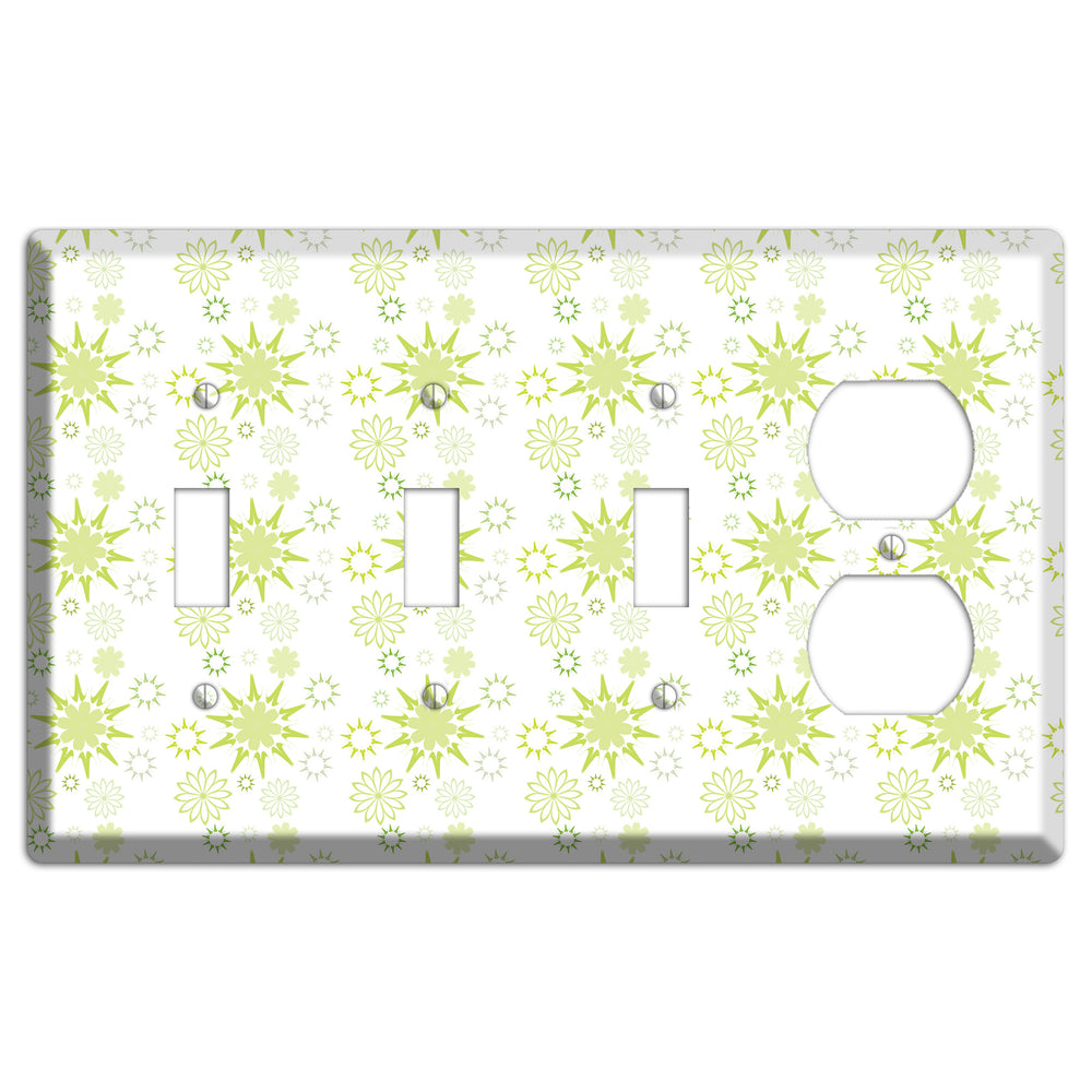White with Multi Lime Floral Contour Retro Burst 3 Toggle / Duplex Wallplate
