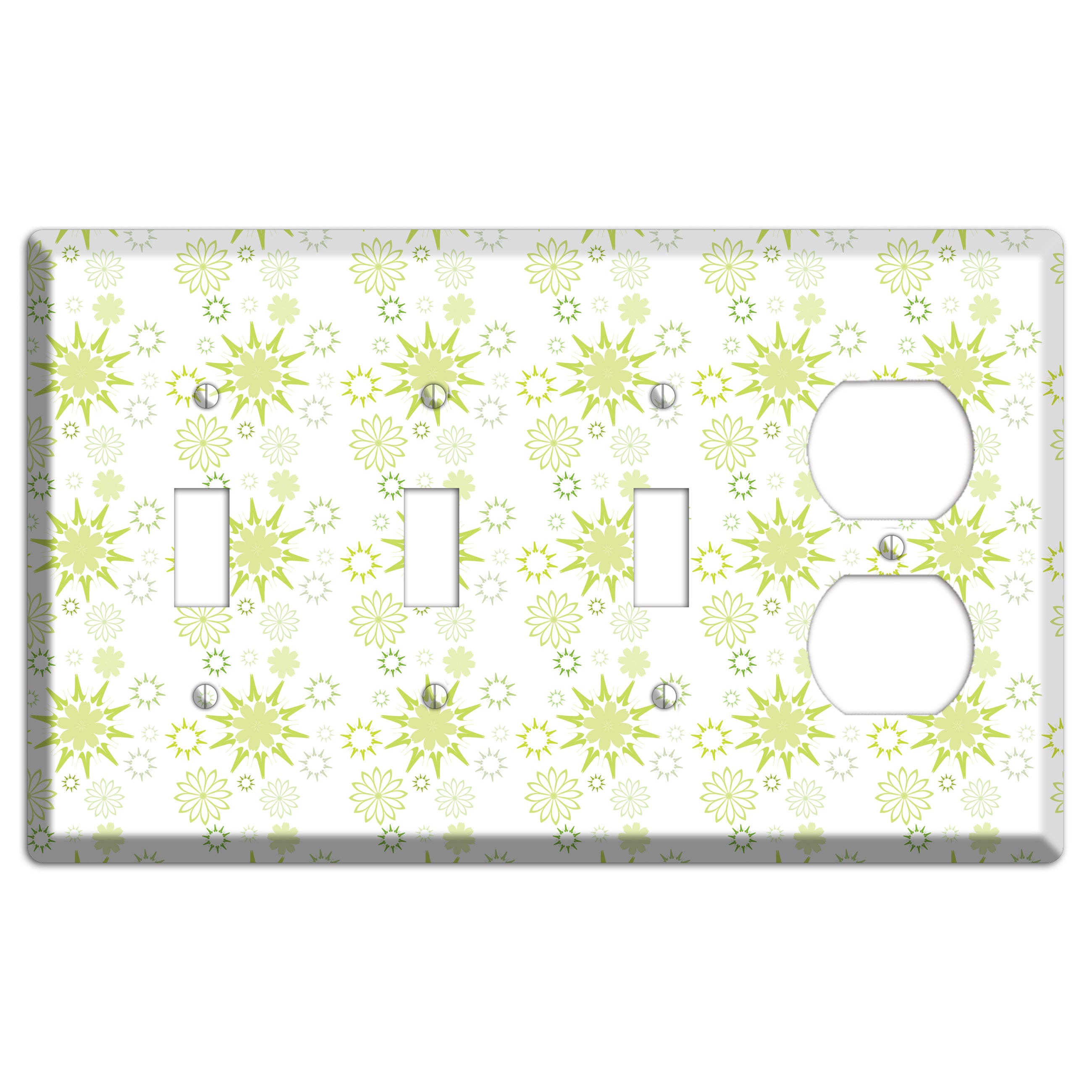 White with Multi Lime Floral Contour Retro Burst 3 Toggle / Duplex Wallplate